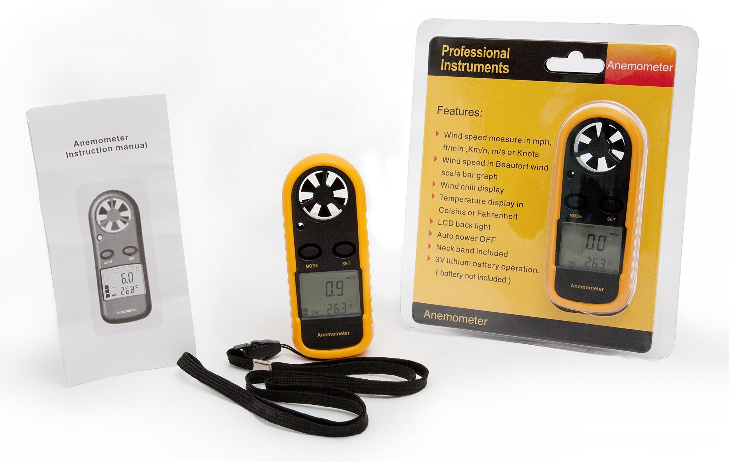 CE APPROVED DIGITAL HANDHELD ANEMOMETER WIND SPEED METER THERMOMETER WITH CASE & LANYARD
