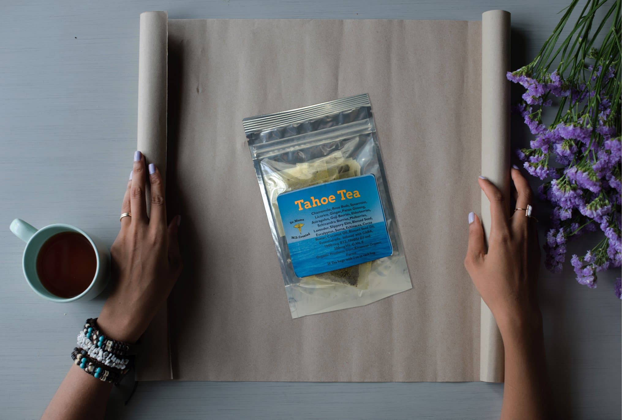 Dr Mom's Supplement Tea - LOADED with Vitamins! B12, C, E, D3, GABA, Essential Oils, Omega 3’s, superfoods, and more! All Organic. Healing, Medicinal Tea. (Original Tahoe Tea, 14 Tea Bags)