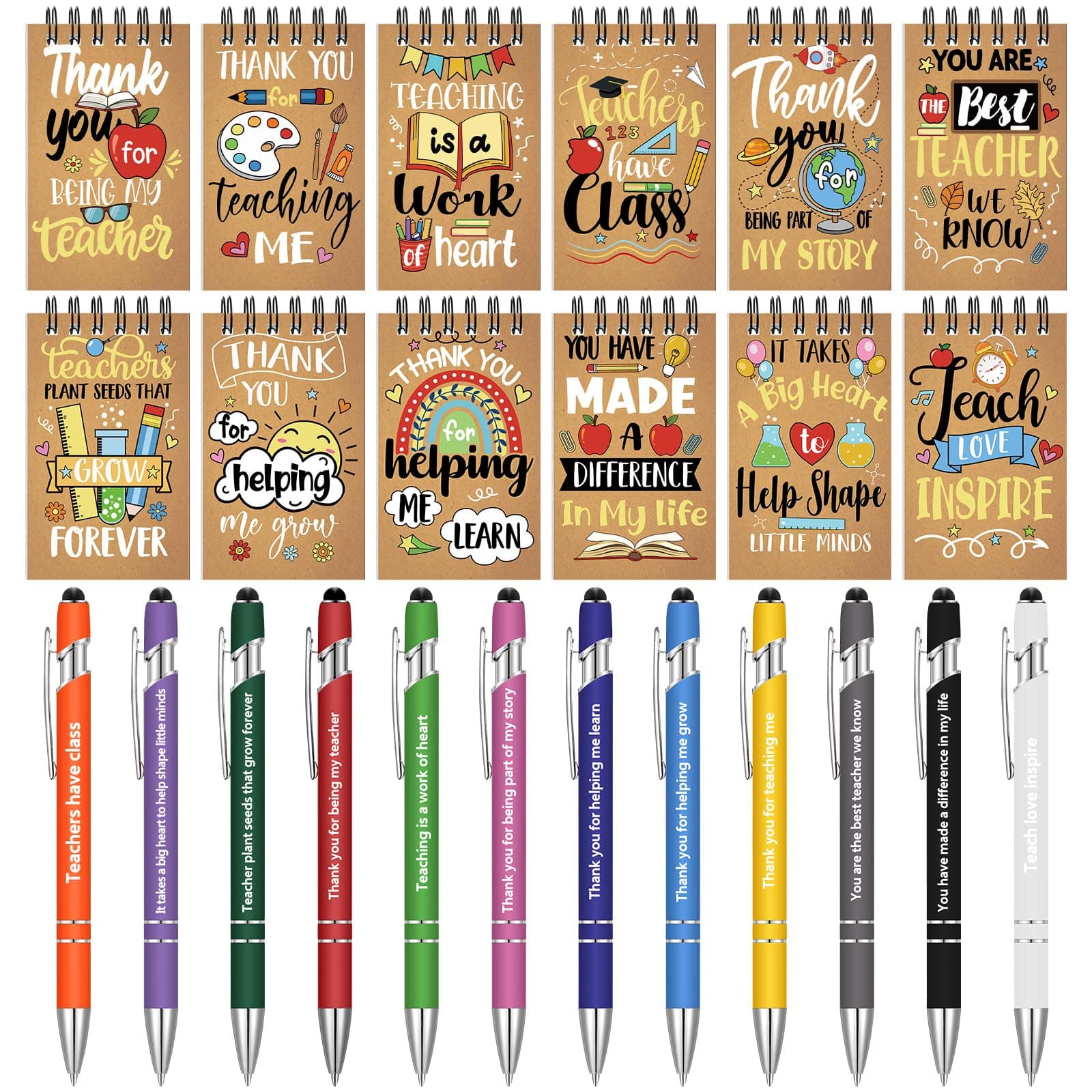 Spiareal 24 Pcs Funny Pens Notepads for Teacher Nurse Christian Theme Appreciation Gifts Bulk Motivational Negative Inspirational Notepad Ballpoint Pens for Nurse Teachers Office Supplies (Kraft)