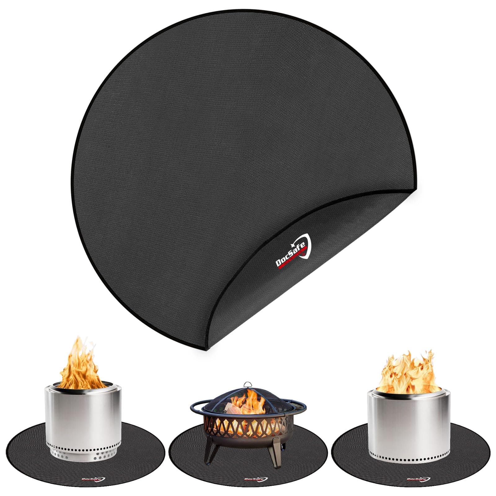 DocSafe 38" Round Fire Pit Mat for Solo Stove Accessories, 4-Layer Fireproof Under Grill Mat Heat Insulated Indoor Fireplace Pad Protector for Decks, Patios,Reusable Oil-Proof and Waterproof, Black