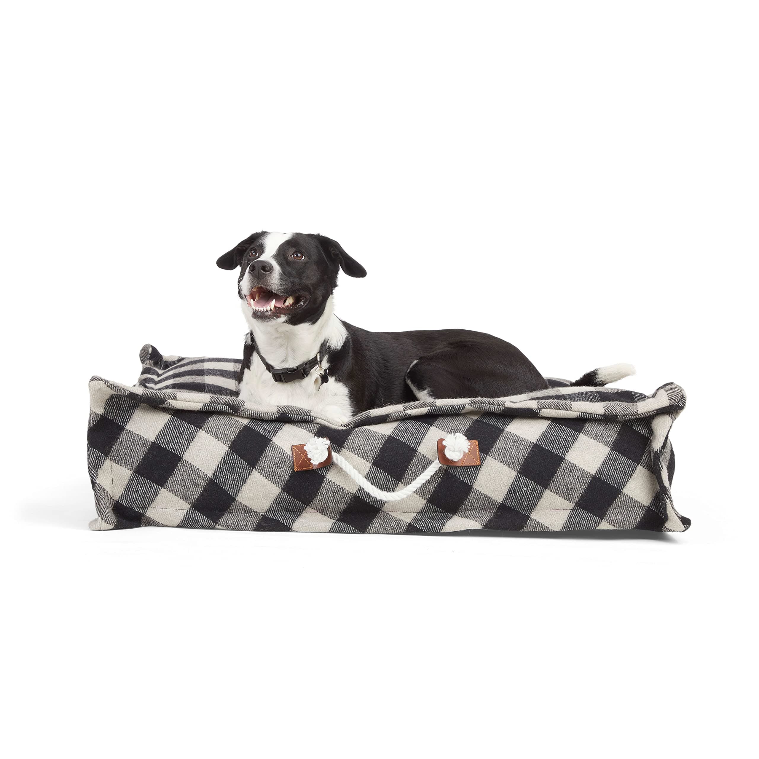 EveryYayEssentials Snooze Fest Grey Plaid Square Lounger Dog Bed, 32" L X 32" W