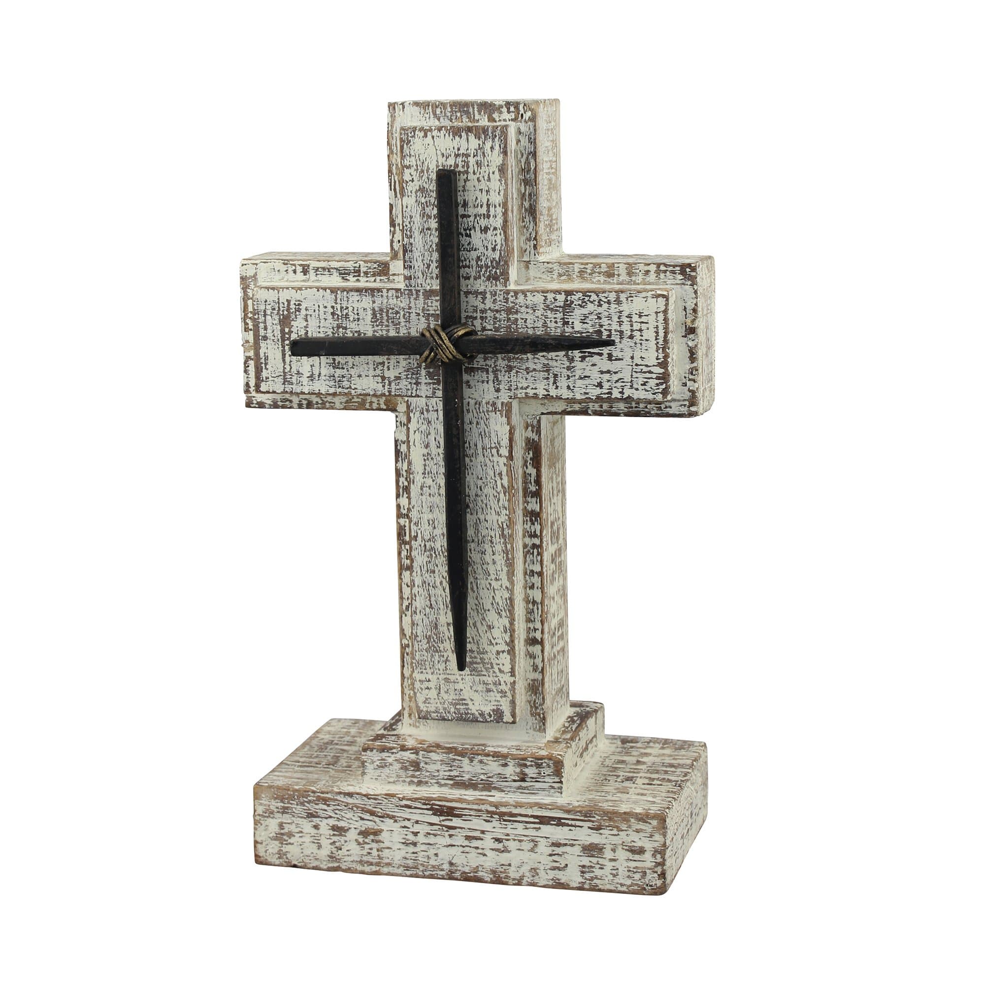 Stonebriar Accents of Faith 9" Wooden Pedestal Cross with Metal Details