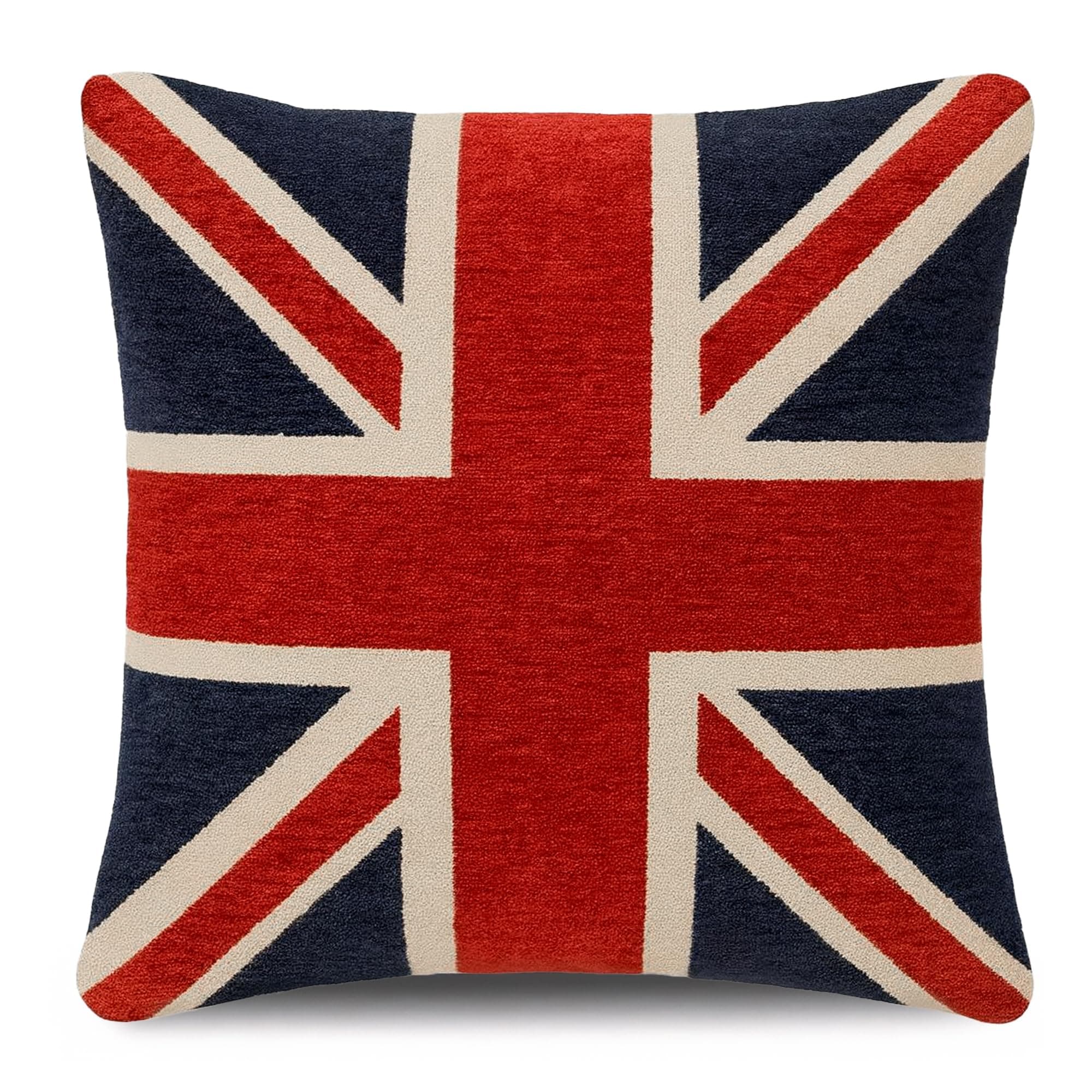 Rapport Home Union Jack Chenille Cushion Covers 45x45cm - Pack of 1 Decorative British Flag Throw Pillow Case for Sofa Couch Bed - Multi-Colour (Cover Only)