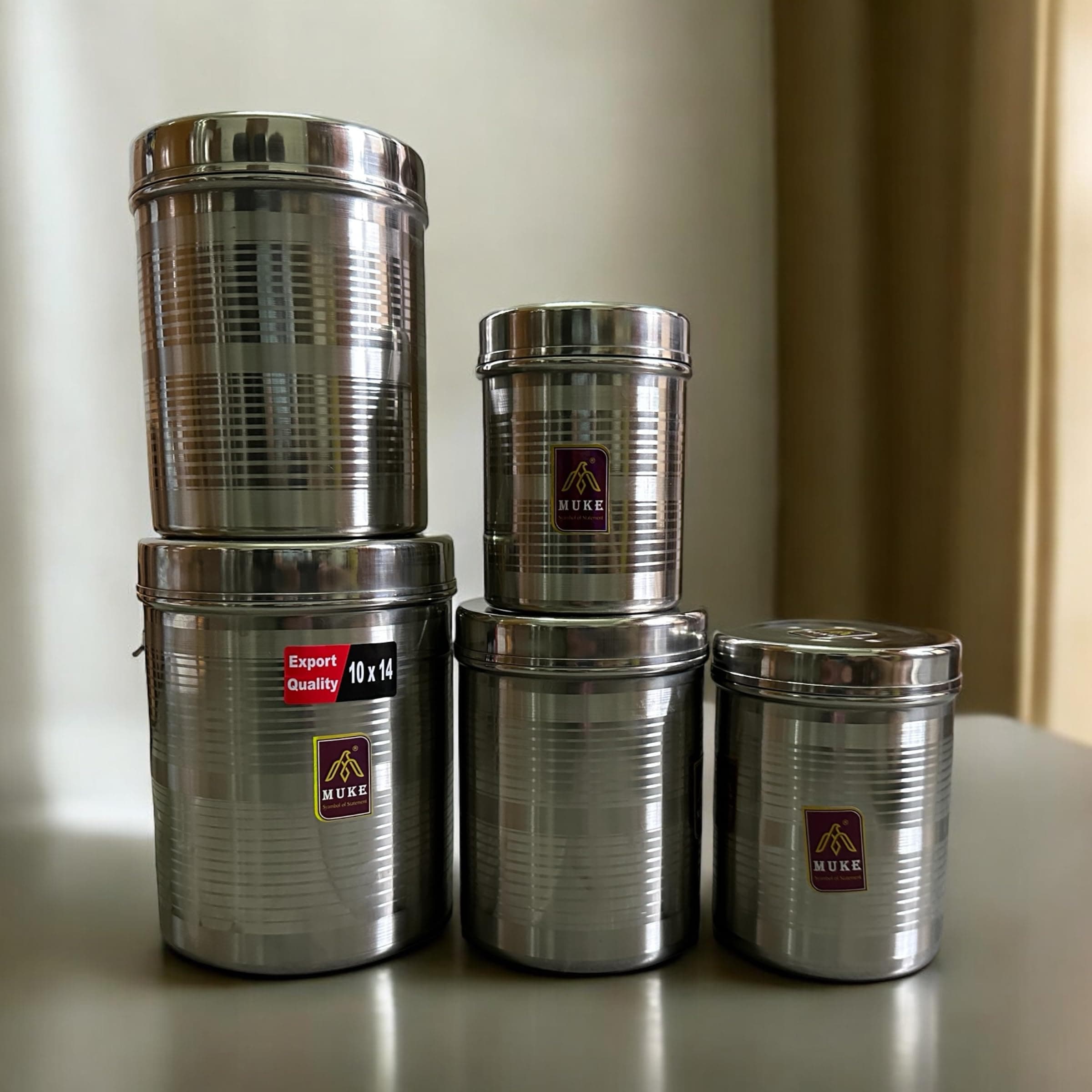 MUKE® Stainless Steel Jars & containre Kitchen set Durable Food Grade Steel Airtight Dibba 500ml to 2kg, 5pcs