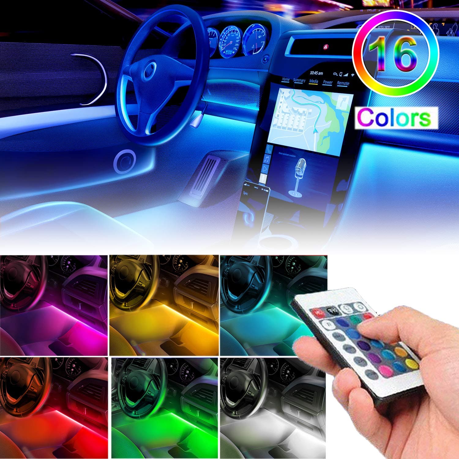 sunva Led Strip Lights for Cars Car Led Strip Lights Universal Under Dash Lighting Kit for All Vehicles, Parties, Outdoor, 16 Colors