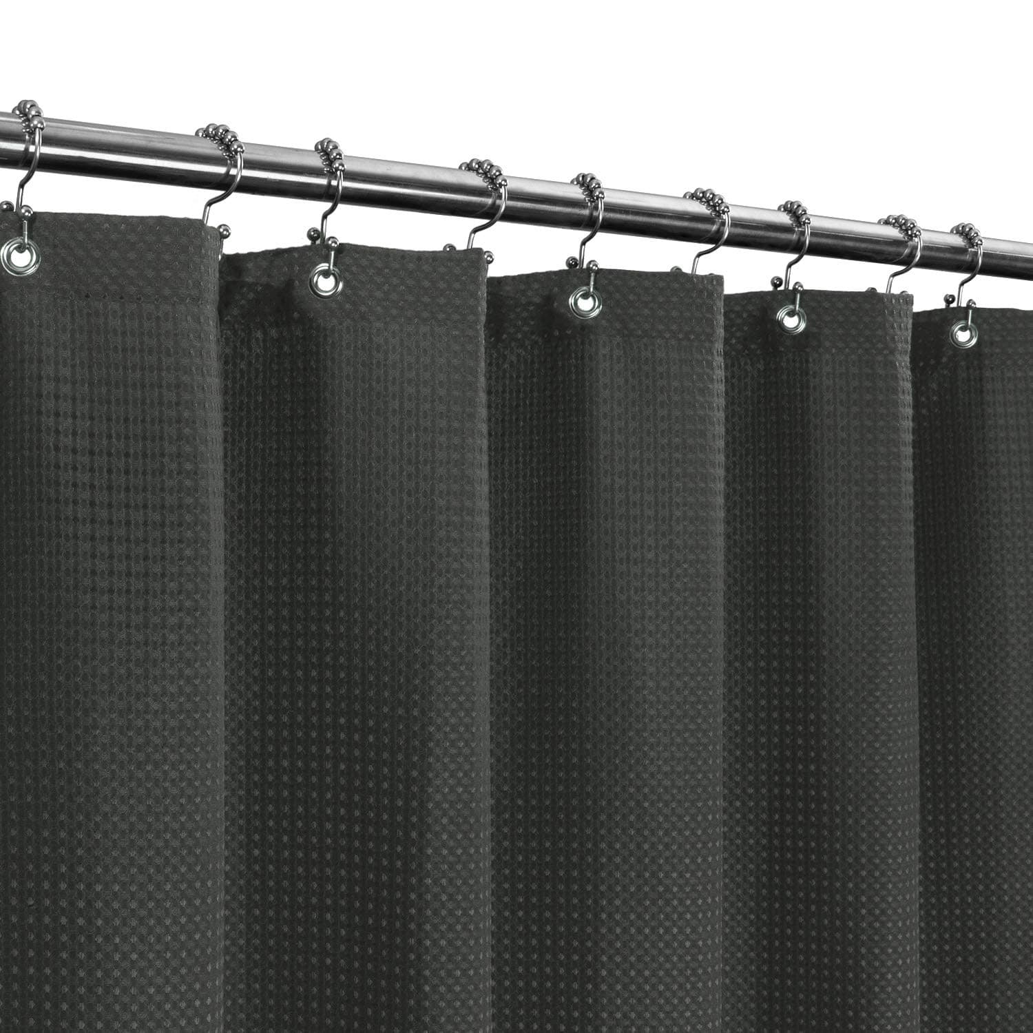 Barossa Design Waffle Weave Shower Curtain Hotel Luxury Spa, 230 GSM Heavy Duty Fabric & No Blowing, Water Repellent and Machine Washable - Graphite Gray, 71"x72"