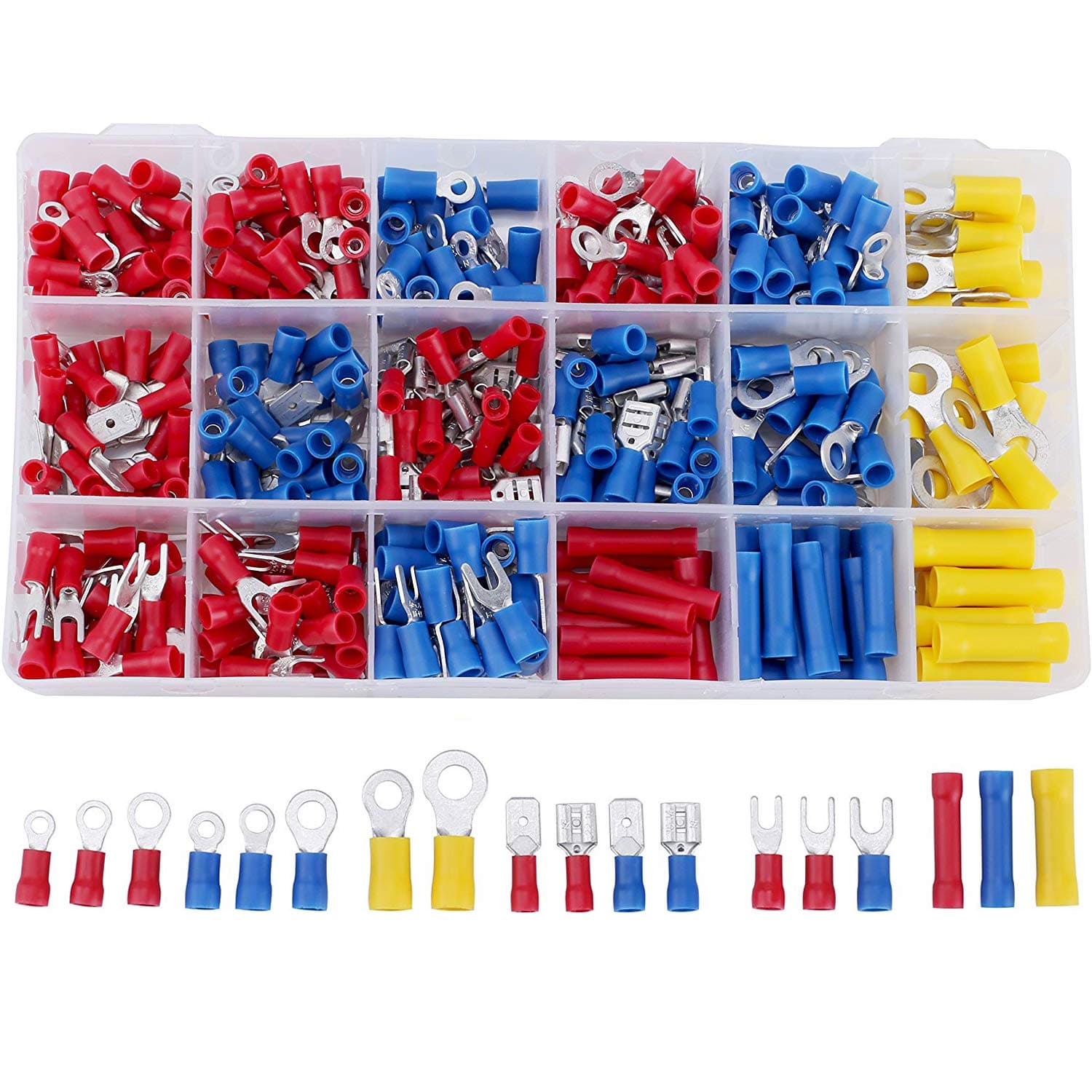 390Pcs Insulated Wire Connectors Crimp Ring Terminal Spade/Butt/Fork Connectors Assortment Kit 22-16/16-14/12-10 Gauge Electrical Battery Connectors