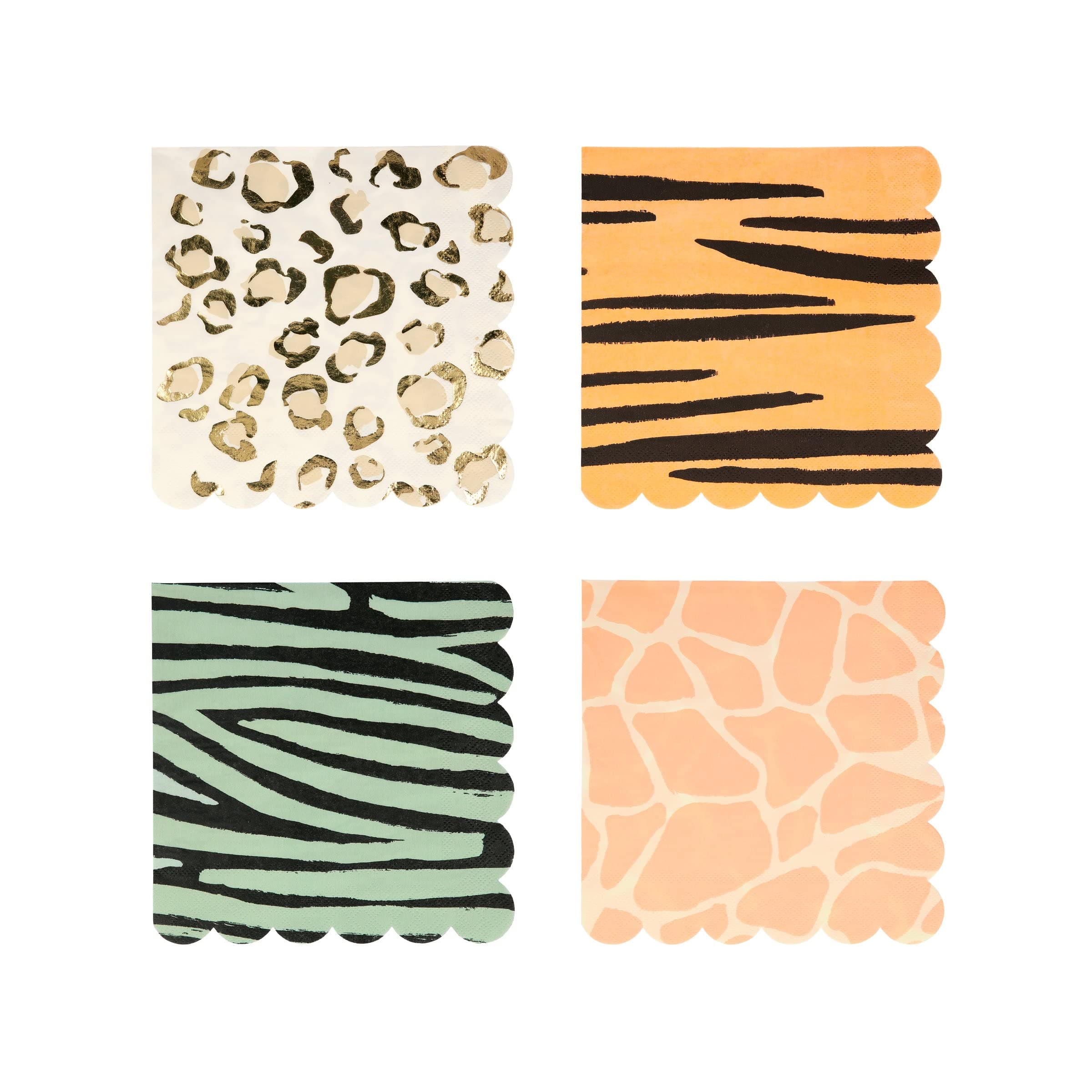 Safari Animal Print Napkins (Pack of 16), Square with Scalloped Edge, Disposable Paper Napkis, Thick & Sturdy 3-Ply Paper