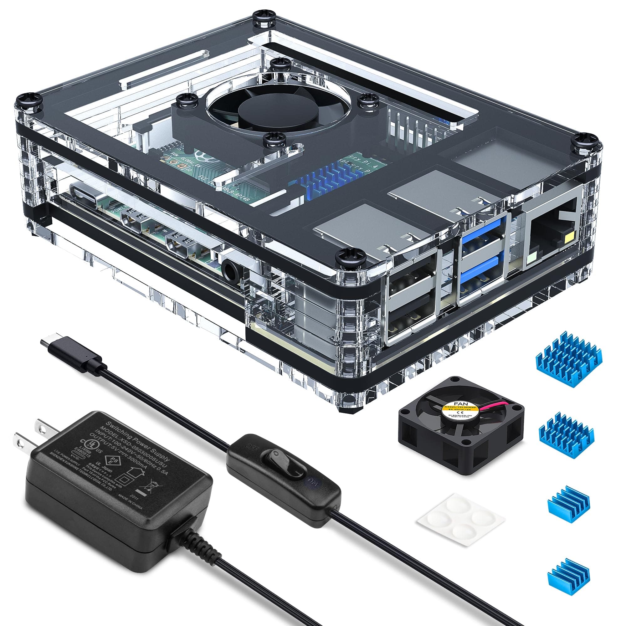 Miuzei Raspberry Pi 4 Case with Fan Cooling Pi 4B Case with 5V 3A Power Suppl...