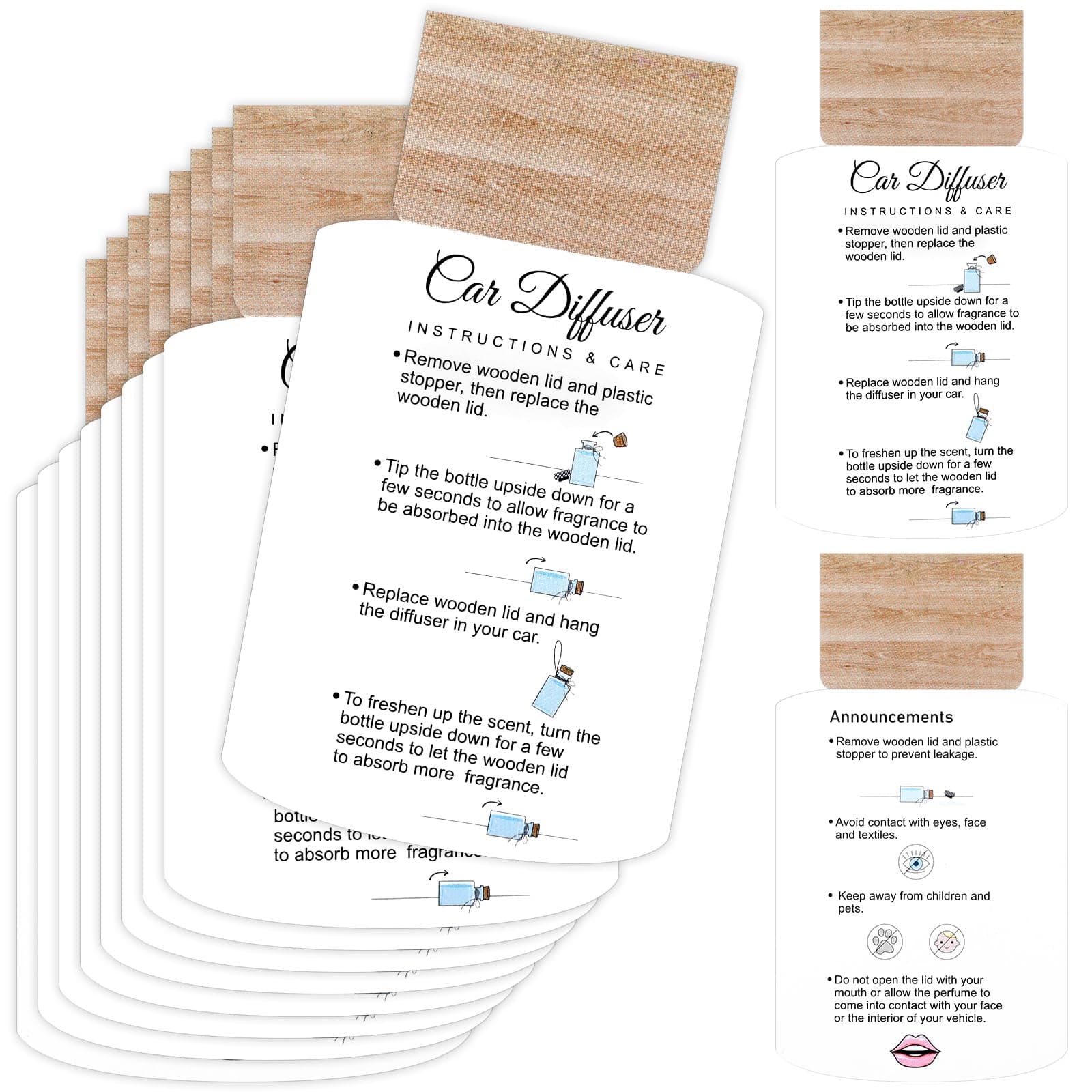 200 Pcs Hanging Car Diffuser Instruction Cards for Car Oil Diffuser Bottles，2 x 3.54 Inch (White and Pink,Novel Style)