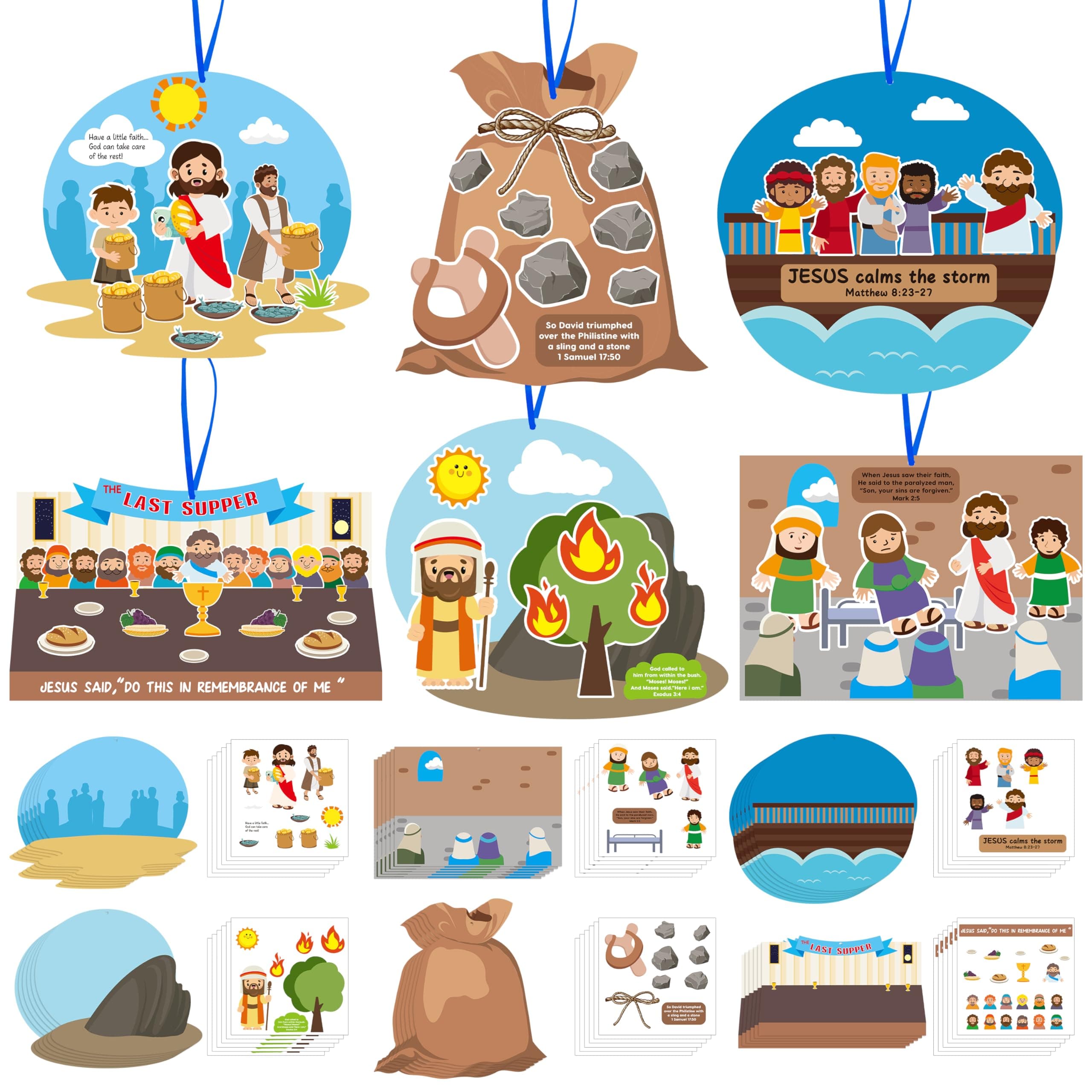 Religious Sunday School Crafts for Kids 36Set Bulk Christian Bible Stories DIY Paper Craft Sticker Hanging Ornament Craft Kit for Classroom VBS Activities Sunday School Church Carnivals Exchange Gifts