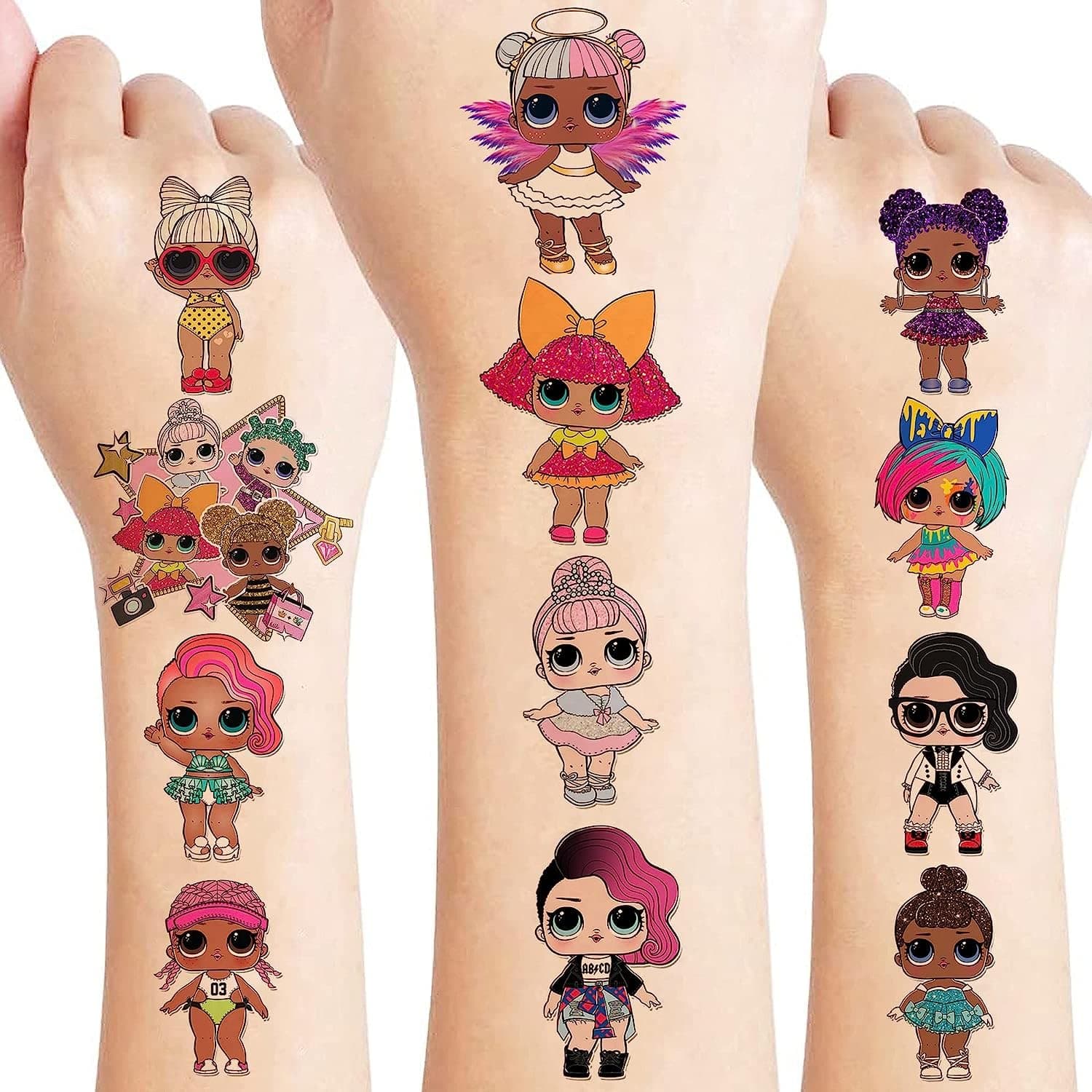 LOL Temporary Tattoos for Doll Birthday Party for Kids Girl Cartoon Supplie Party School Rewards Gifts Water Bottle Decor Goodie Party Bag Fillers