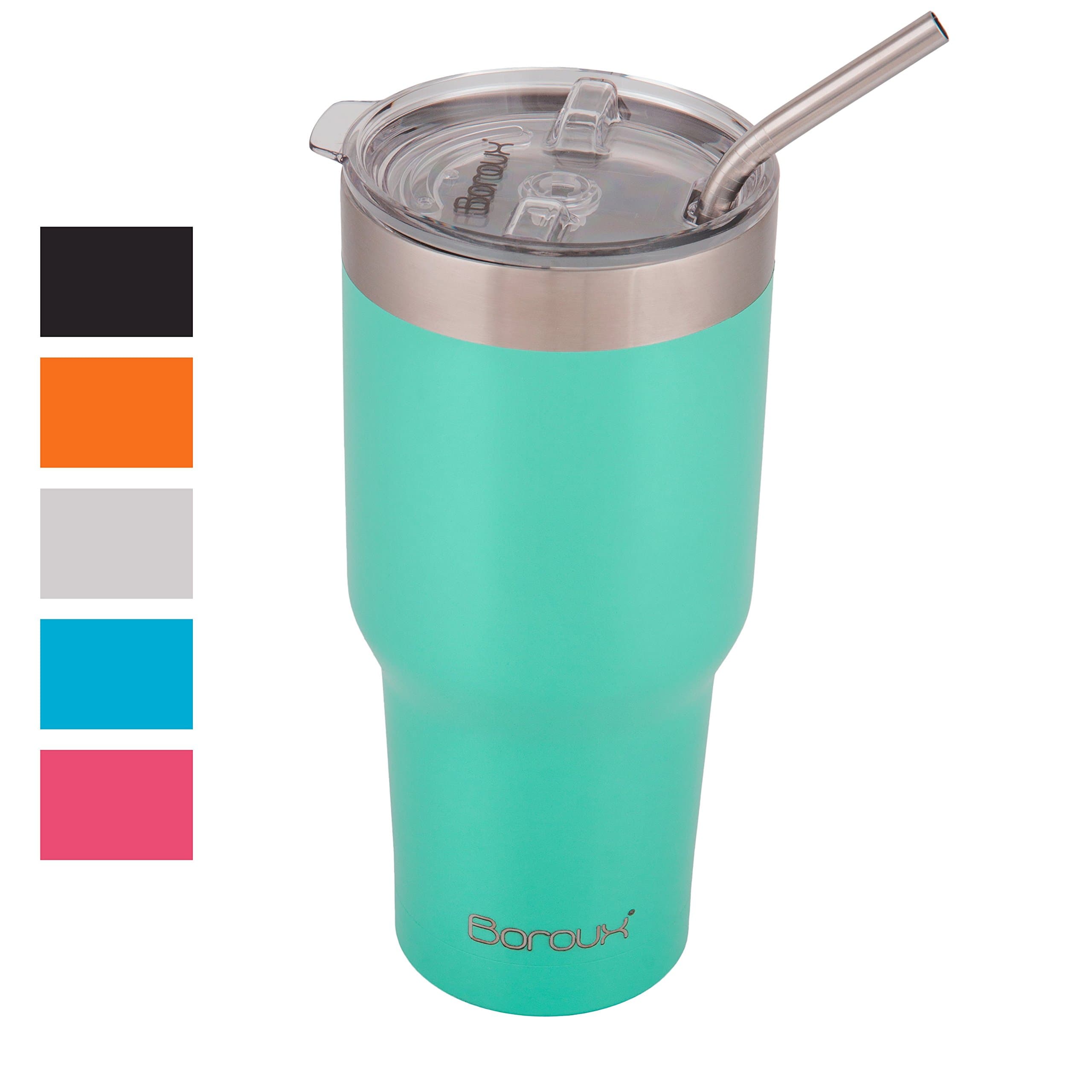 Boroux Climate Series 30oz Insulated Stainless Steel Tumbler Cup / Travel Coffee Mug with Extra Wide Stainless Steel Straw - SEAFOAM GREEN