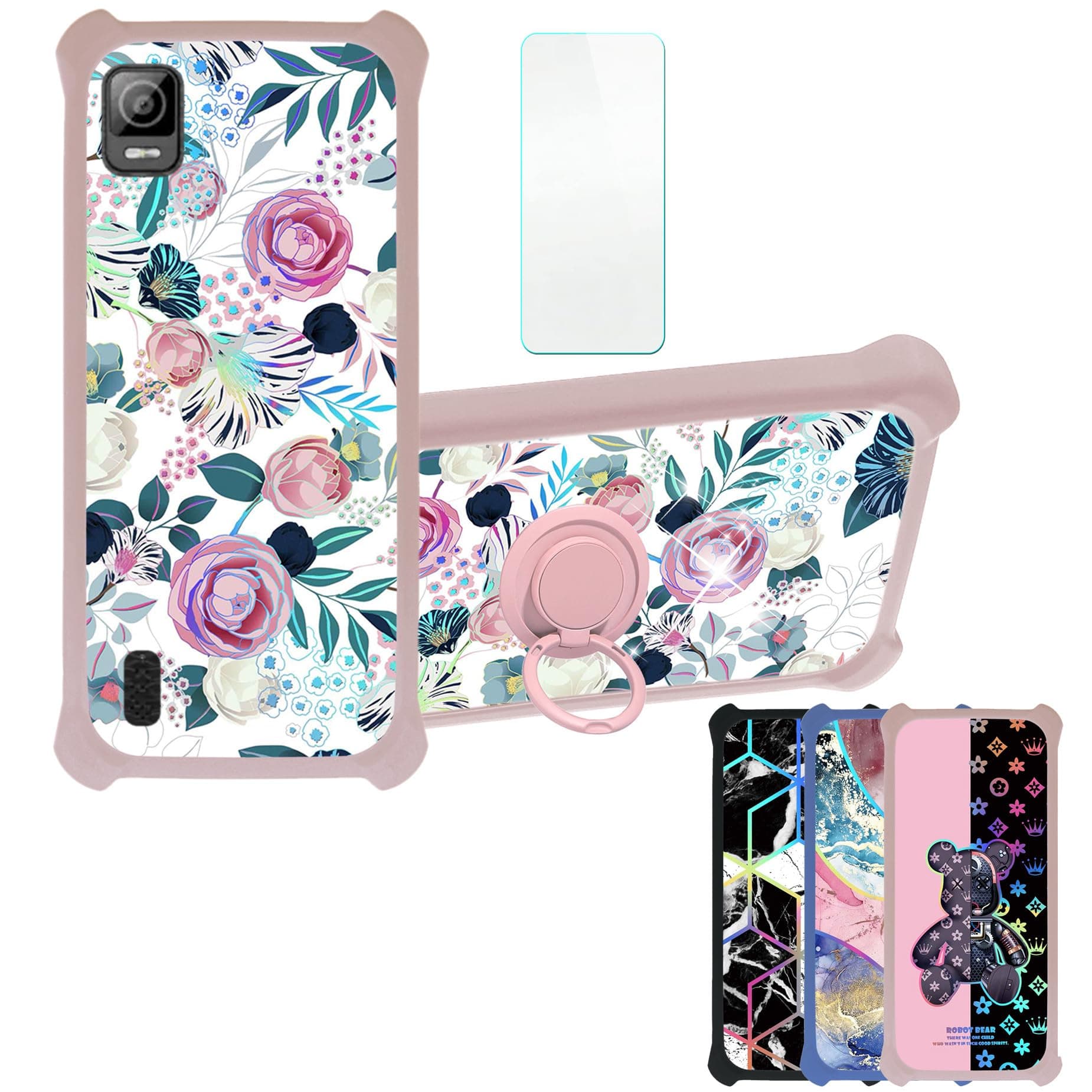 Koobee K100 Case Compatible with Ans Koobee K100 Phone Case SL004T Case Cover [with Tempered Glass Screen Protector][Hard PC + Soft Silicone][Ring Support] [Colorful Reflect Light] IMDF-HUA3