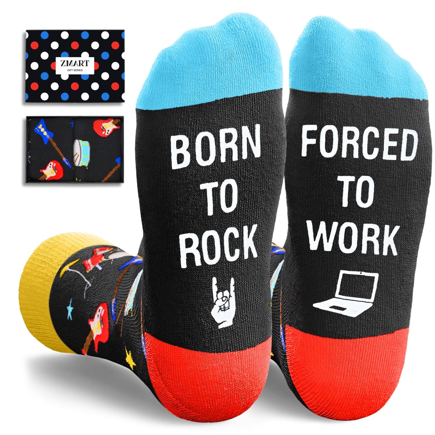 Funny Gifts for Men Women - Cycle Motorcycle Race Car Rock Socks For Adult, Born to Rock Forced to Work, M