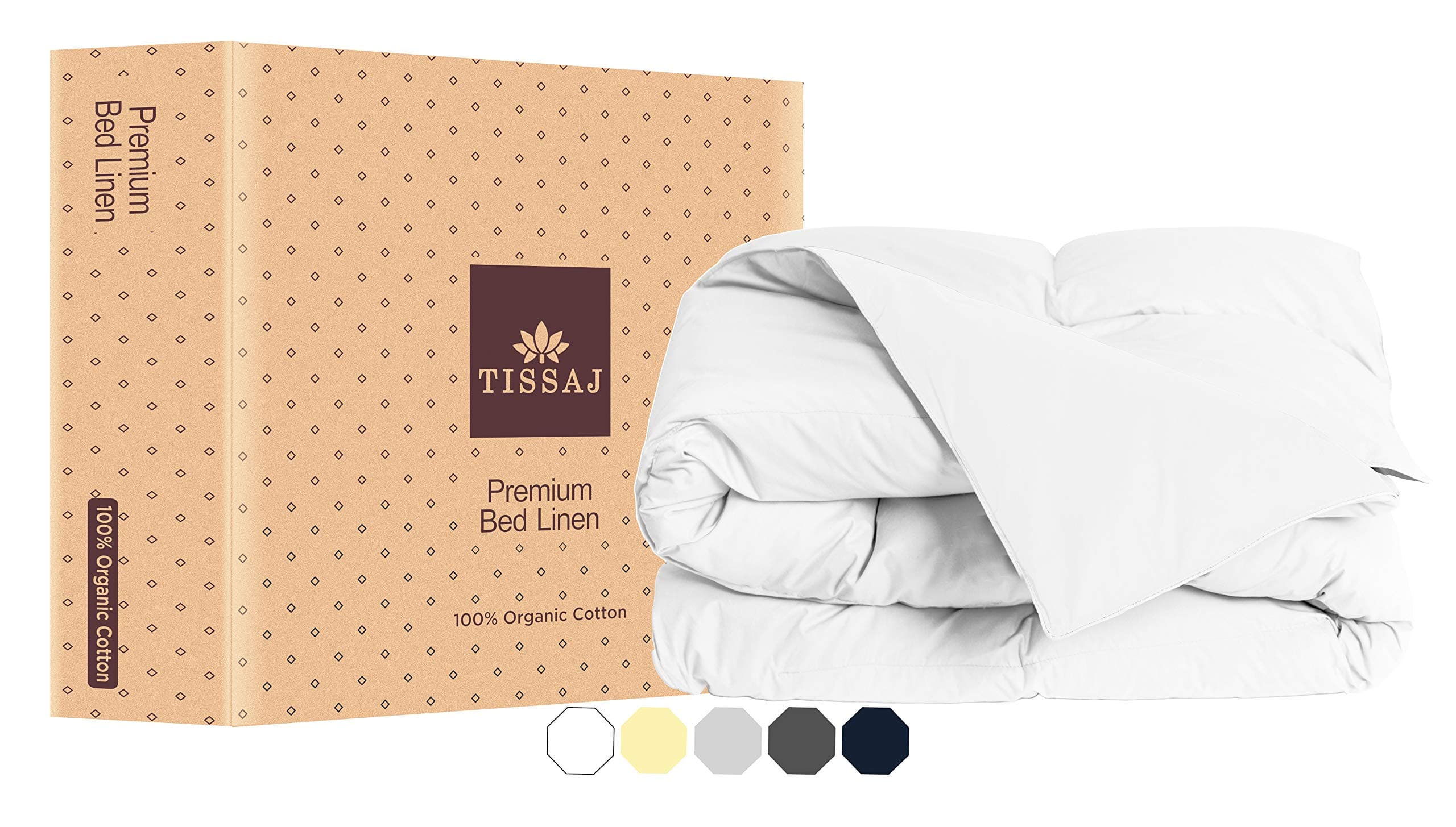 Organic Cotton Duvet Cover Twin/Twin XL – Ultra White – GOTS Certified – Soft & Smooth Sateen Weave – Secure Fit with Corner Ties & Envelope Closure – Bedding – Machine Washable – Tissaj