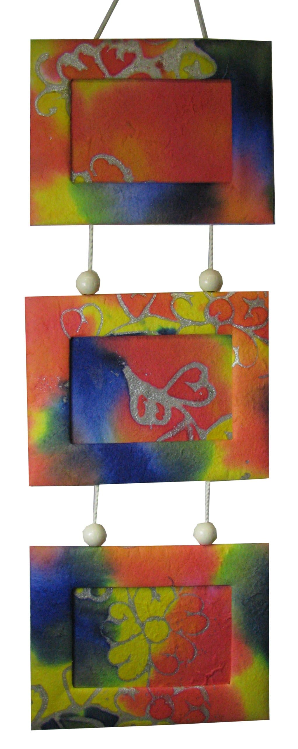 Hanging Picture Frame Handmade Mulberry Paper Batik Painting - Set of 3 for 3"x5" Photos