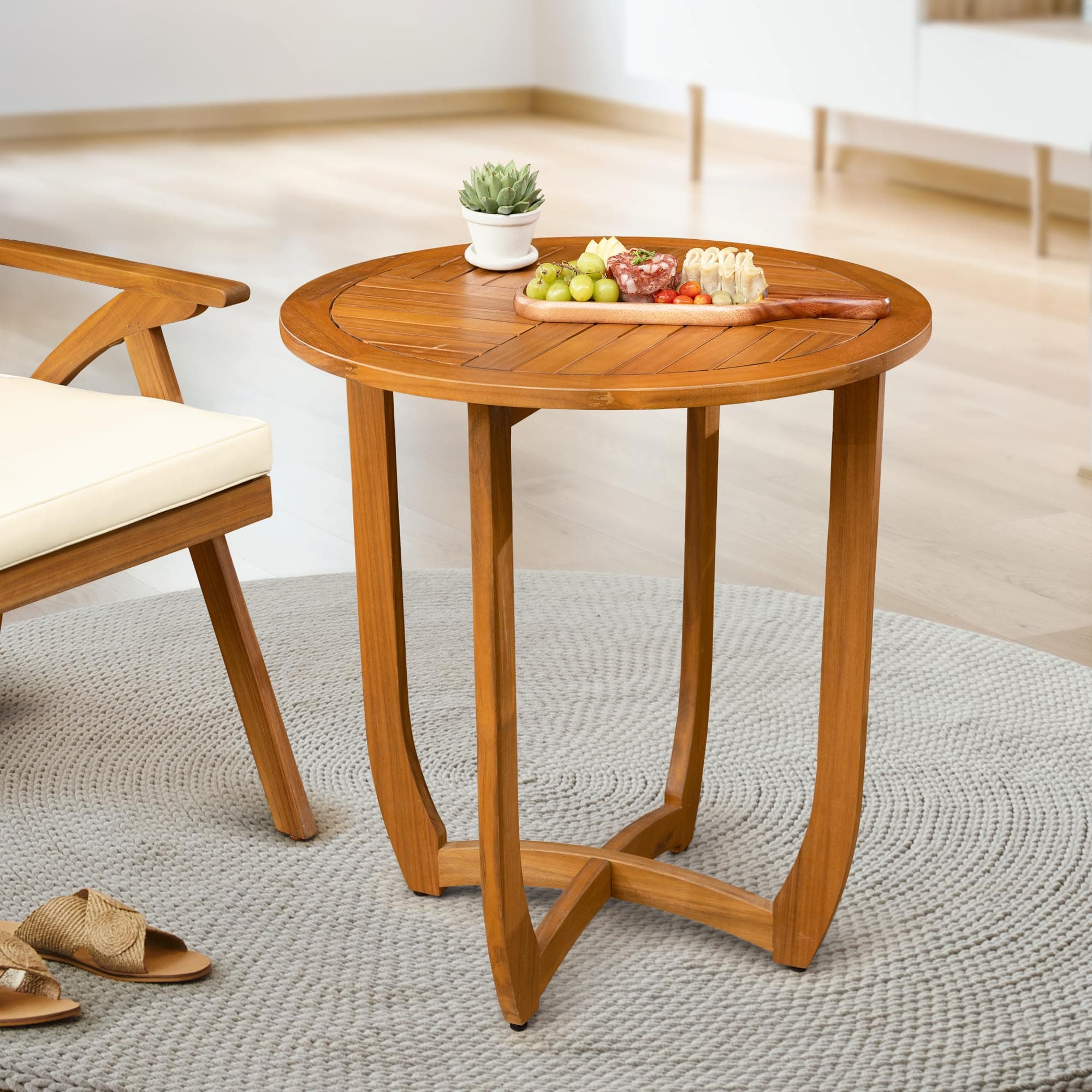 Outdoor Bistro Dining Table Heavy Duty 270lbs Capacity, FSC Acacia Wood, Elegant & Minimalist Design for Garden, Backyard, Porch, Patio