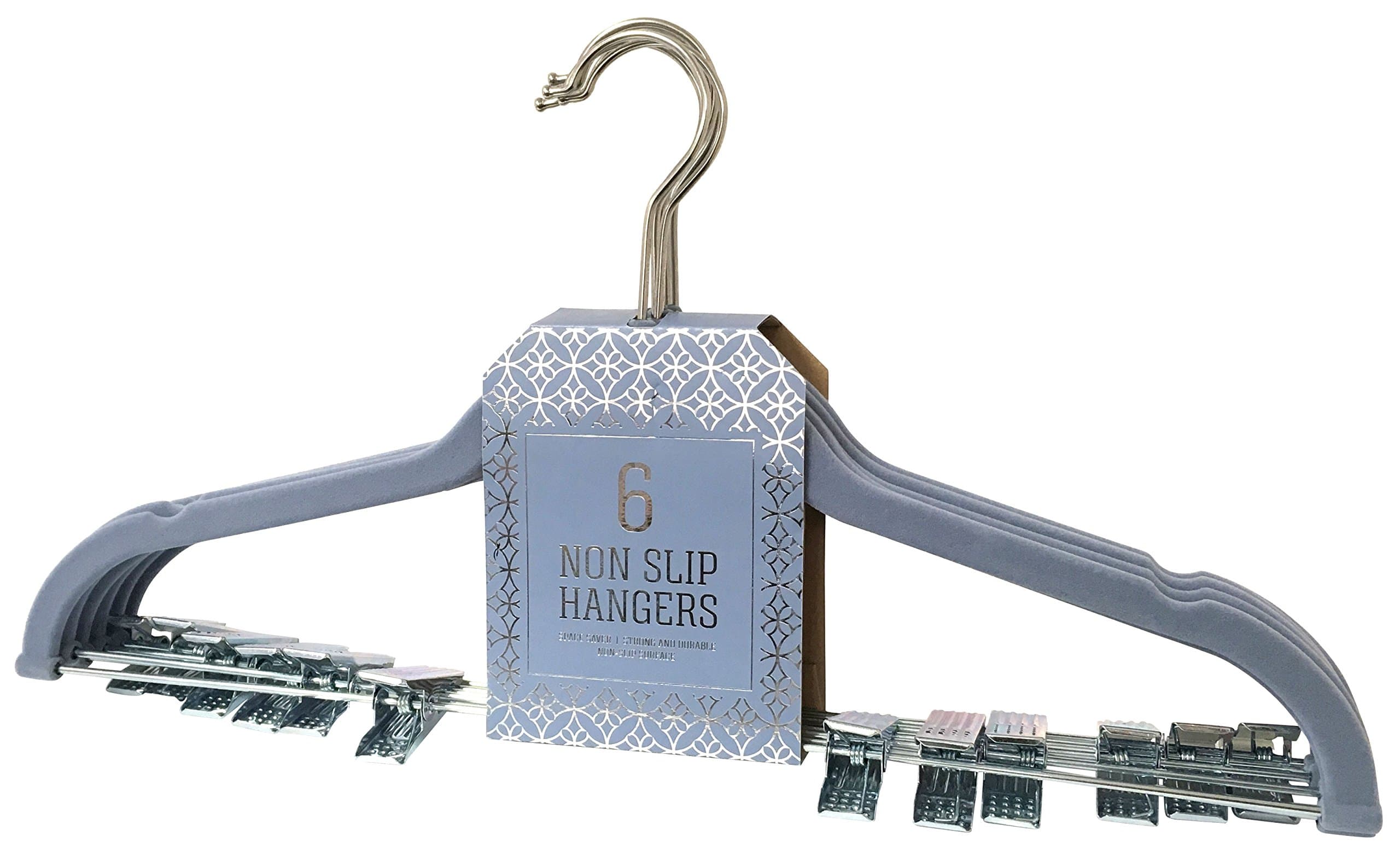 Signature Home (Set of 6 Velvet Skirt/Pant Hangers with Metal Clips, Dusty Blue, 6 Piece