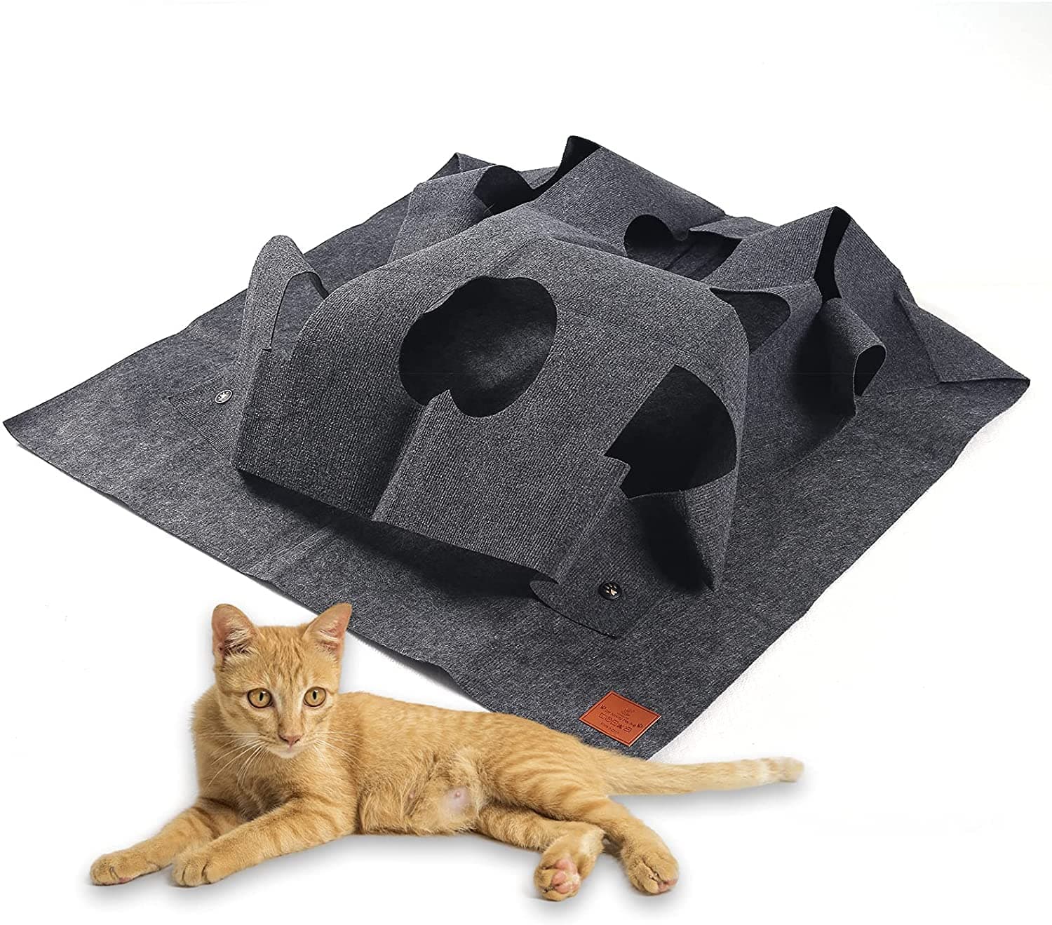 Cat Toys - Foldable Play Mat Cat Interactive Training Mat for Scratch Hide and Seek Training, Dark Grey - Mofish