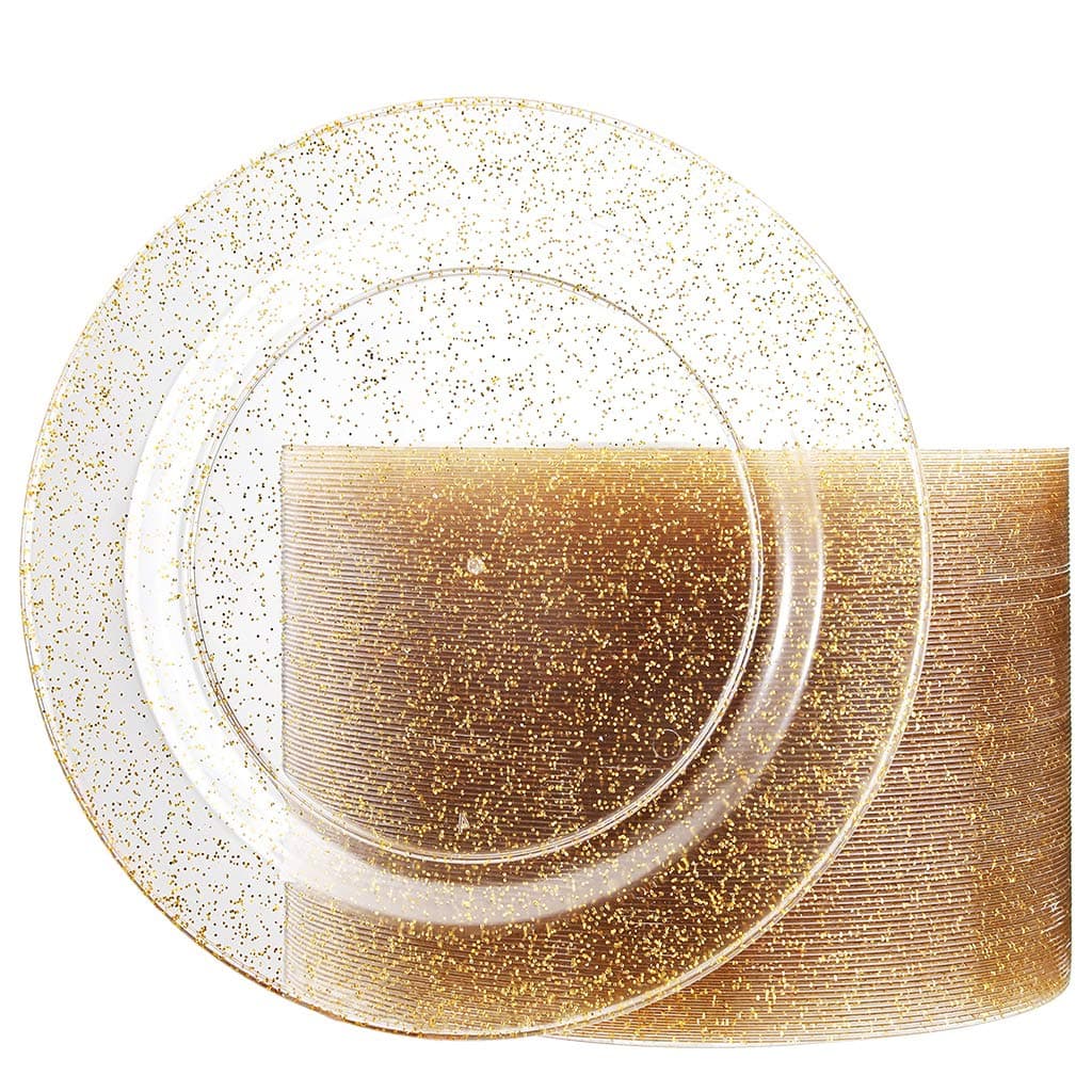 Liacere 100Pieces Gold Plastic Plates-Disposable Gold Glitter Appetizer Plates-7.5inch Premium Plastic Salad/Dessert Plates for Wedding & Parties & Thanksgiving