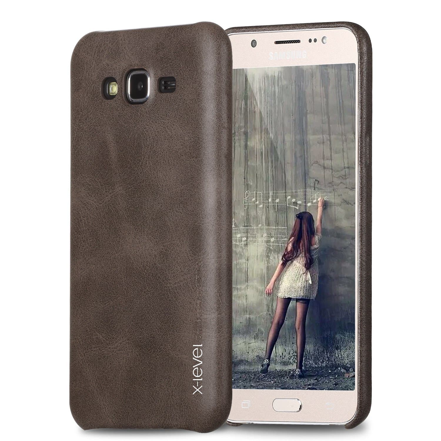 Samsung Galaxy J7 Case,X-Level [Vintage Series] PU Leather Back Cover Phone Case for Samsung Galaxy J7 (2015) Color Dark Coffee