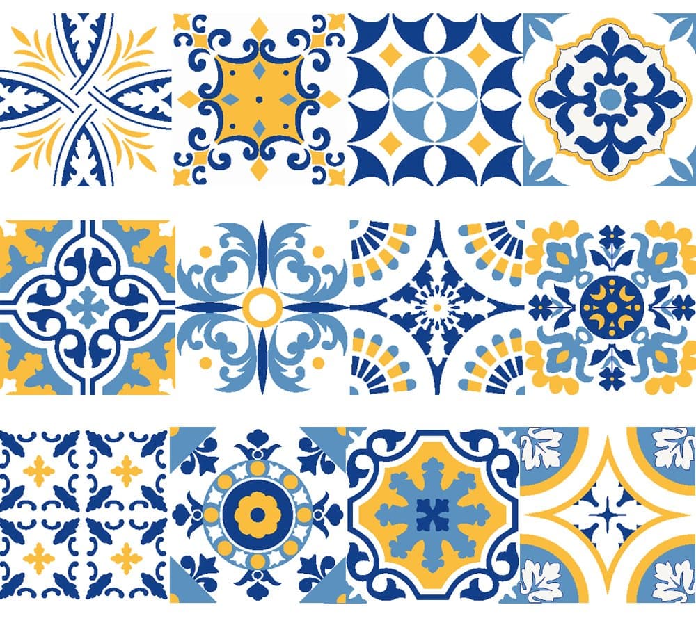 NossaRua Vinyl decal stripes removable self-adhesive wall sticker tiles of Portuguese design. ALFAMA Collection (set of 15) (2"x8"|5x20 cm)