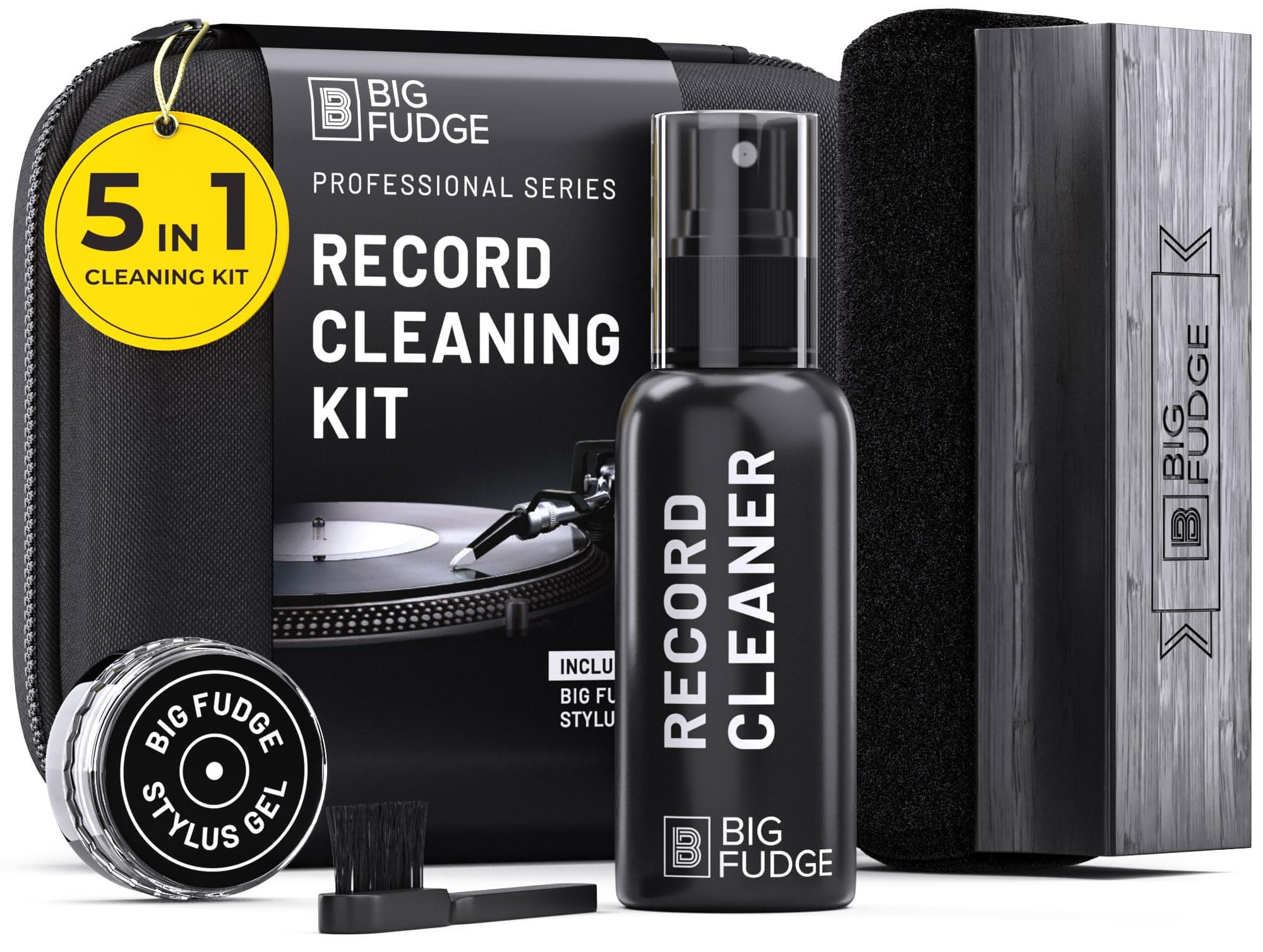 Professional Series Vinyl Record Cleaner Kit - Vinyl Record Cleaning Kit Includes Vinyl Record Brush Cleaning Fluid, Stylus Gel, Brush for Velvet, Padded Storage Case