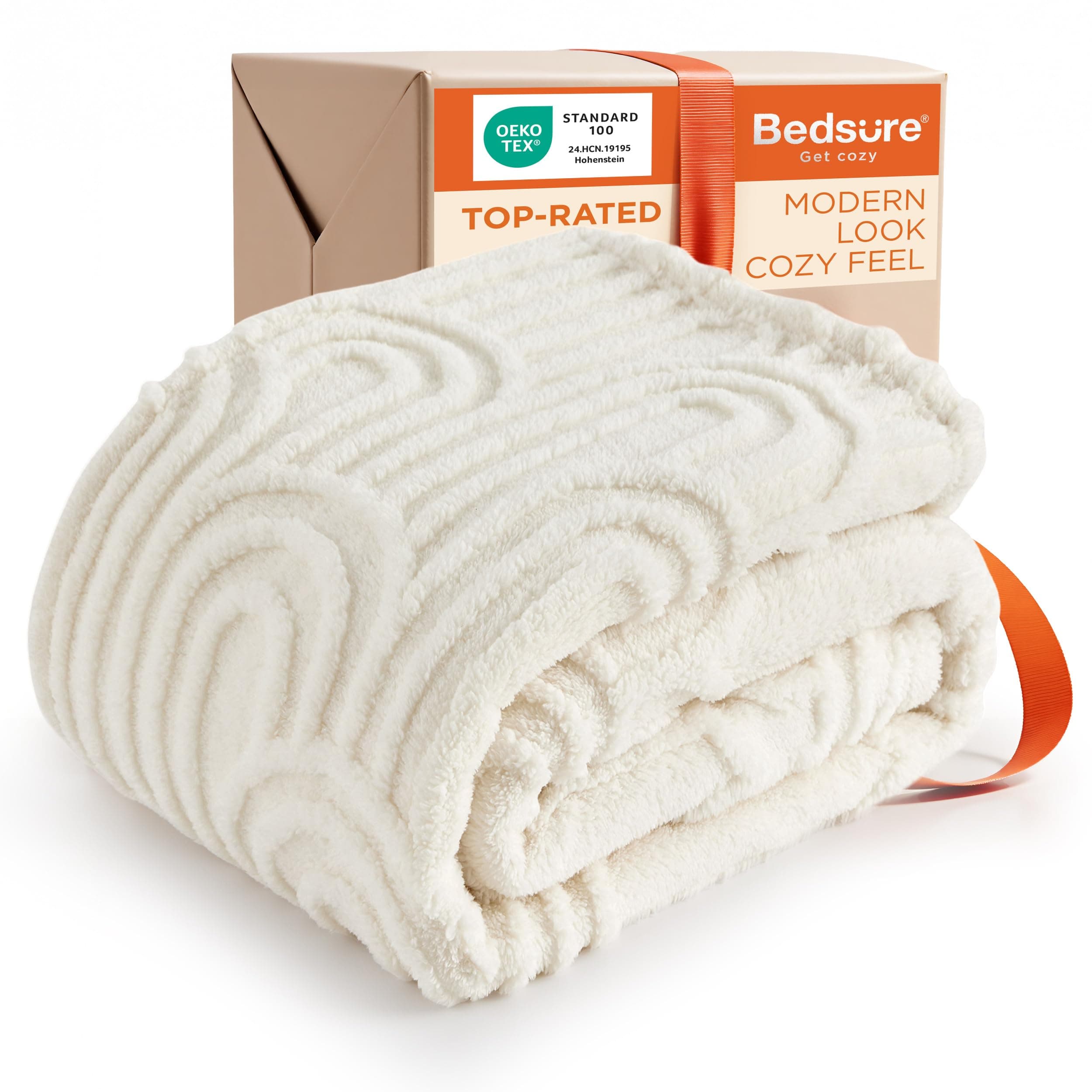 GentleSoft Cozy Throw Blanket for Couch - Soft Spring Boho Blankets for Women, Fuzzy Fleece Throw for Beds, Boho Home Room Decor Aesthetic, Gifts for Women Teen Girl, Off White, 50x60 Inches