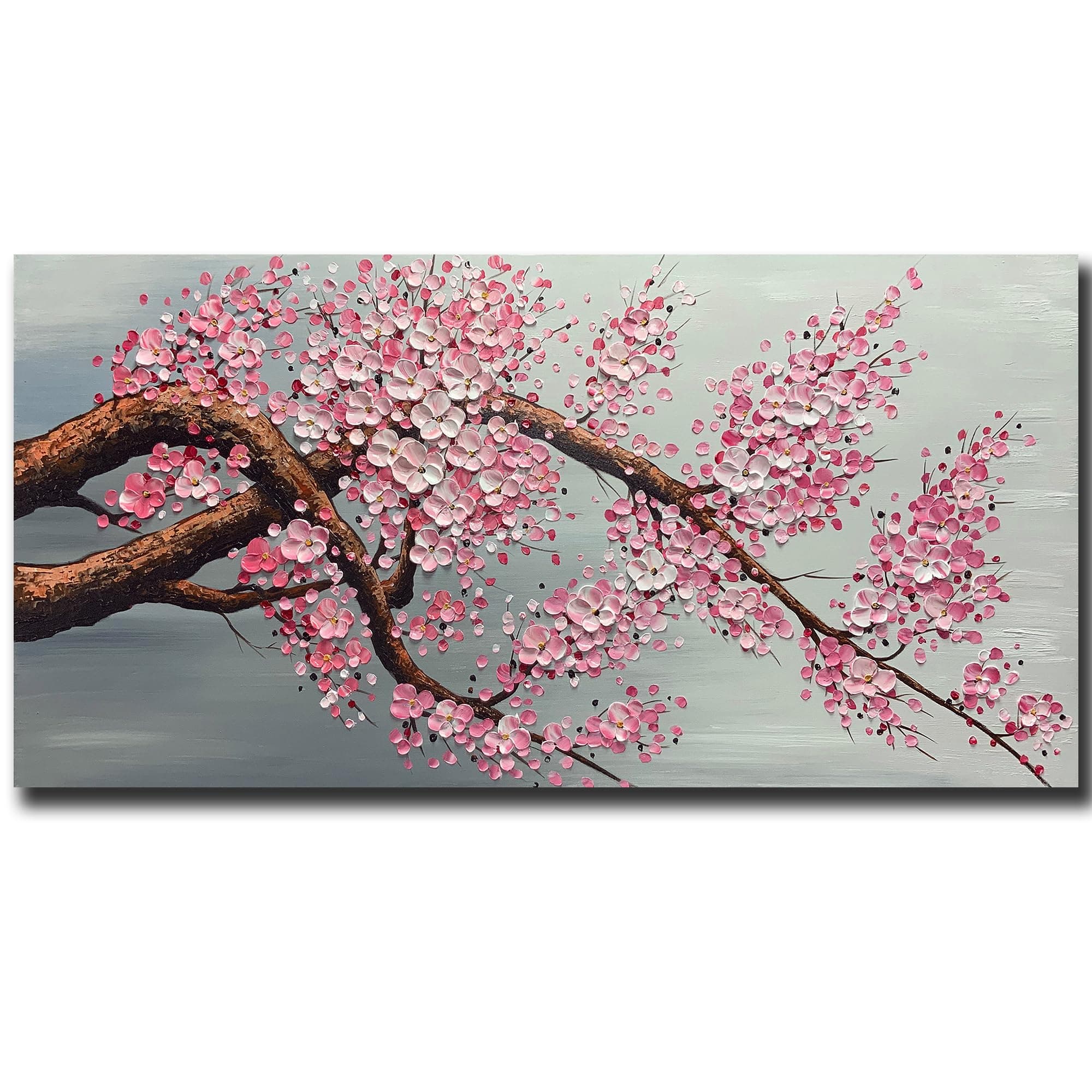 Yotree Paintings - 24x48 Inch 3D Wall Art Plum Blossom on Canvas Abstract Painting Wood Inside Framed Hanging Wall Decoration Ready to Hang