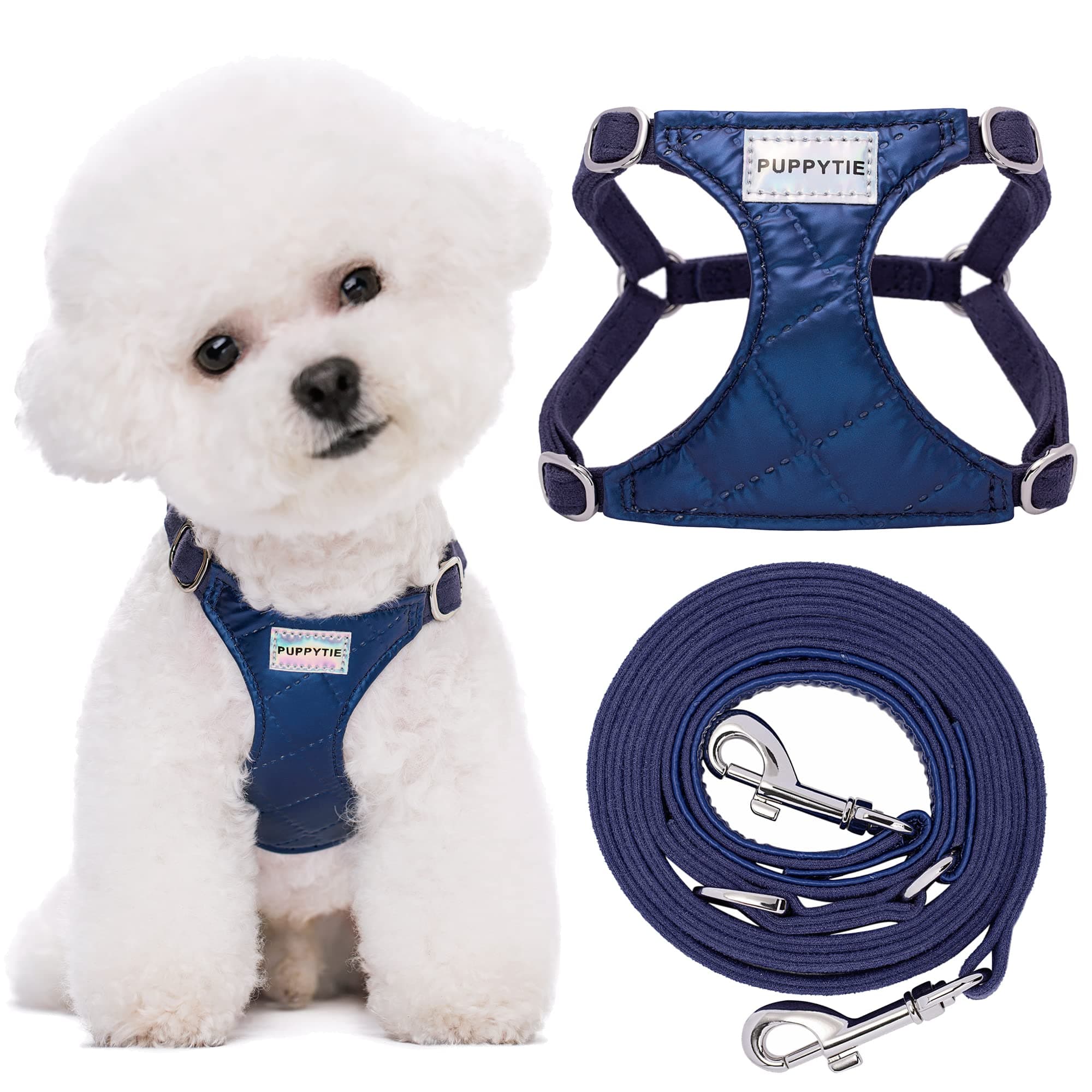 puppytieNo Pull xs Dog Harness with Multifunction Dog Leash,Soft Adjustable No Choke Escape Proof Pet Harness Vest,Glossy Sapphire Blue,XS