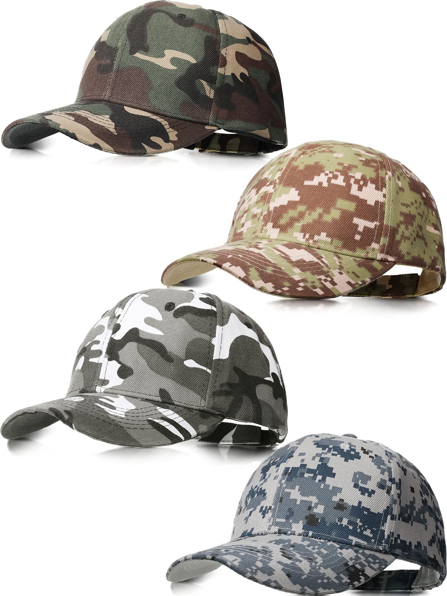 4 Pieces Men Camouflage Baseball Cap Army Military Camo Adjustable Hat Camouflage Outdoor Sports Plain Cap Camo Tactical Hat Hunting Fishing Hats for Men Women