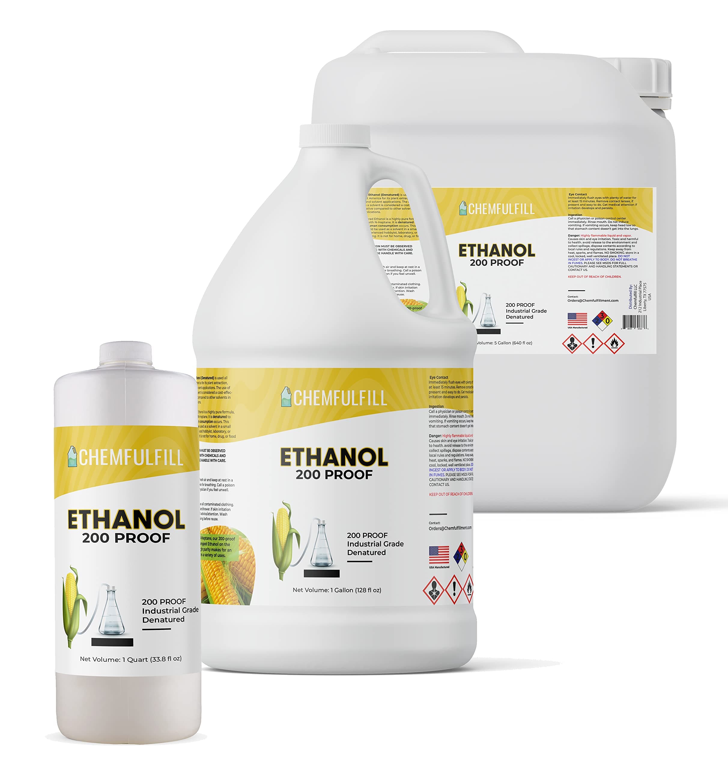 Chemfulfill 200 Proof Ethanol – Ethanol (100% EtOH Denatured) (15-Gallon (1,920 fl oz))