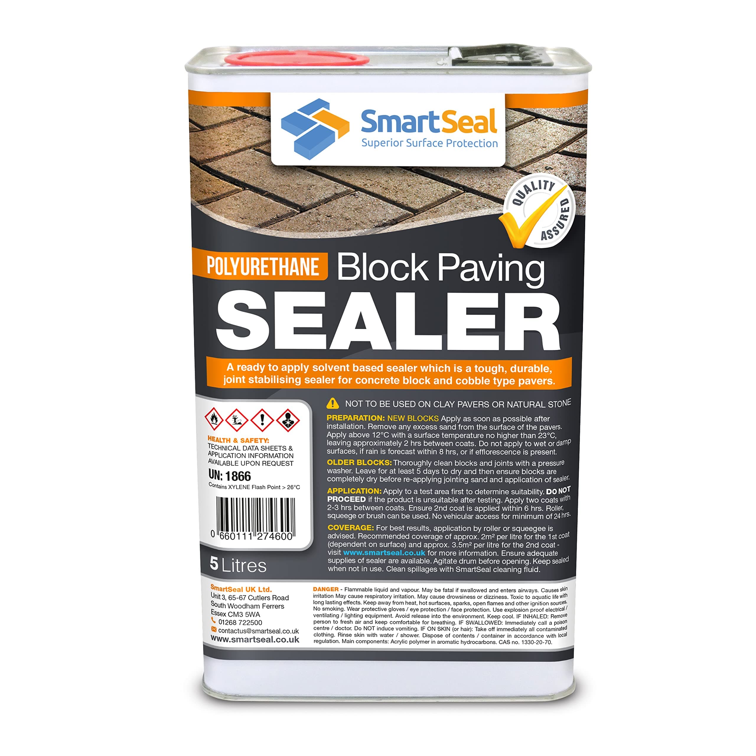 Smartseal Polyurethane Block Paving Sealer - Ultra Durable - Solidifies Jointing Sand and Creates a Long Lasting Effective Seal on Concrete Block Paving (5 Litre)……