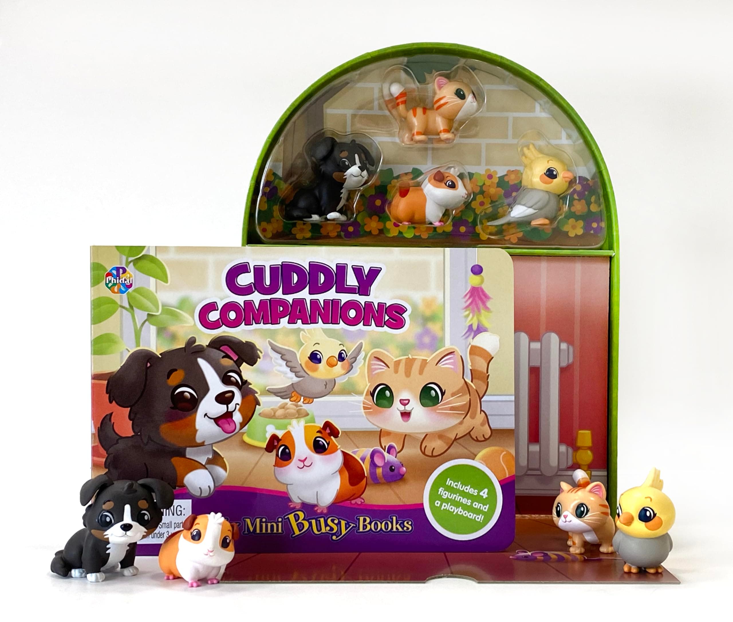 Phidal Cuddly Companions My Mini Busy Books - Activity Books for kids, 10-page storybook, 4 figurines, a foldable play mat