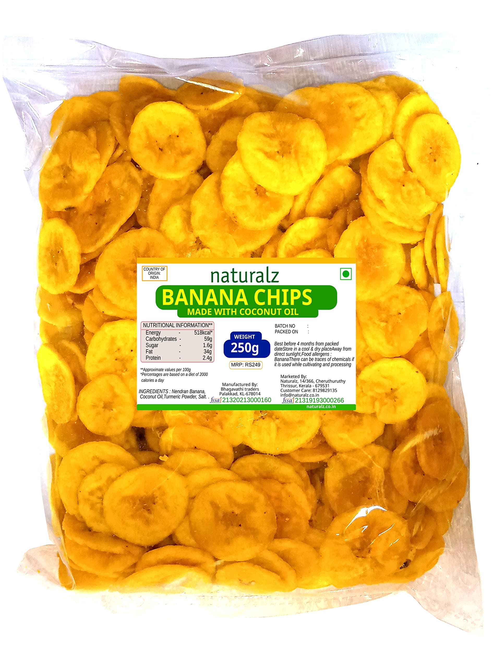 Naturalz Kerala Banana Chips Made in Coconut Oil (250g)