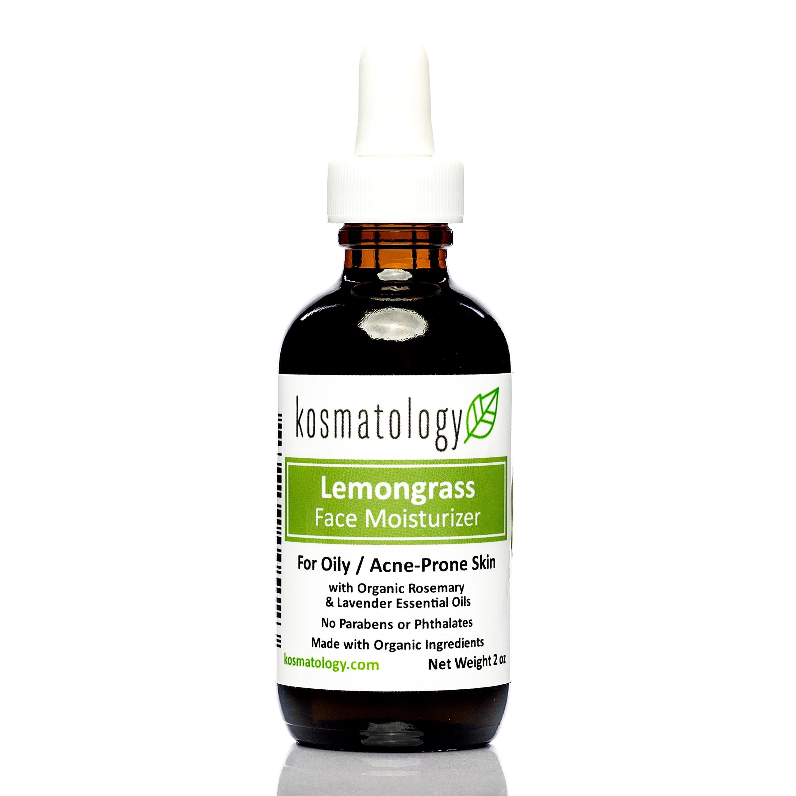 kosmatology Lemongrass Organic Face Moisturizer | Acne and Oily Skin Types | Infused with Lemongrass and Rosemary Oils | Vegan and Cruelty-Free | 2 fl oz