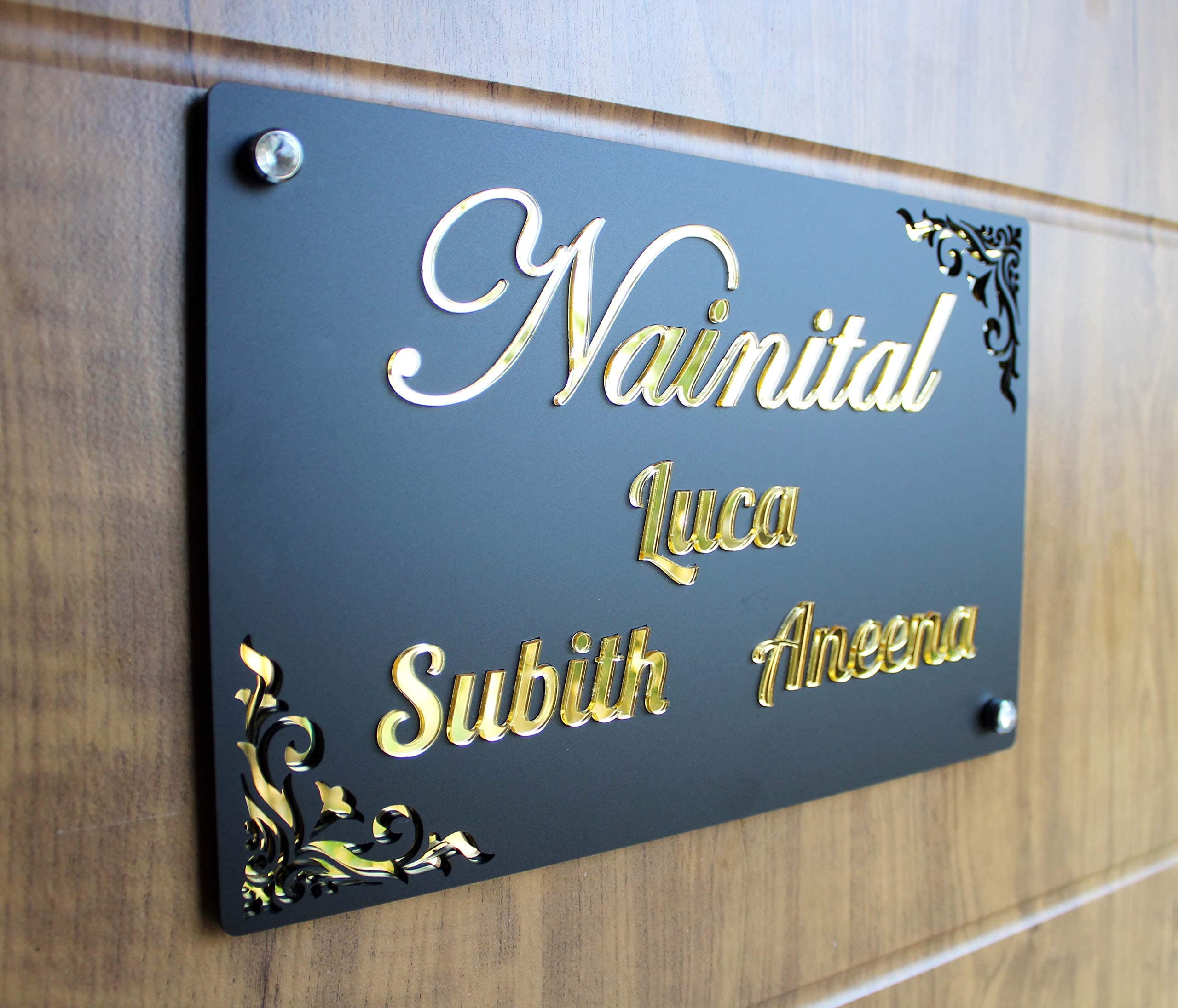 iCreations Personalised Black Matte Nameplate with Golden Acrylic Solid Letters (8 x 12 Inch)