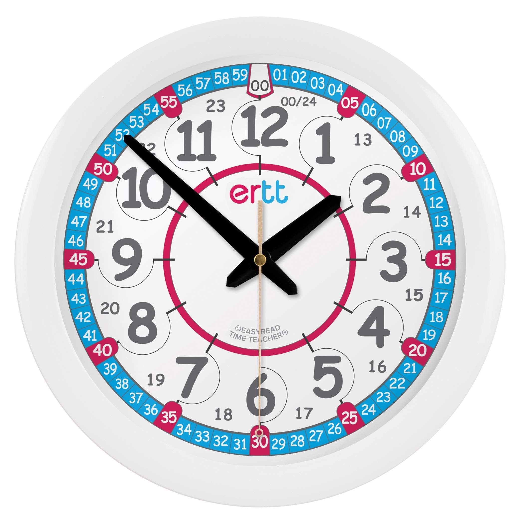 ertt EasyRead Time Teacher Kids Wall Clock - Learn The Time Children's Clocks - Teaching Clocks For Children For Classroom, Bedroom, Home-schooling - Learning Clock For Kids With Red-Blue Face (29cm)