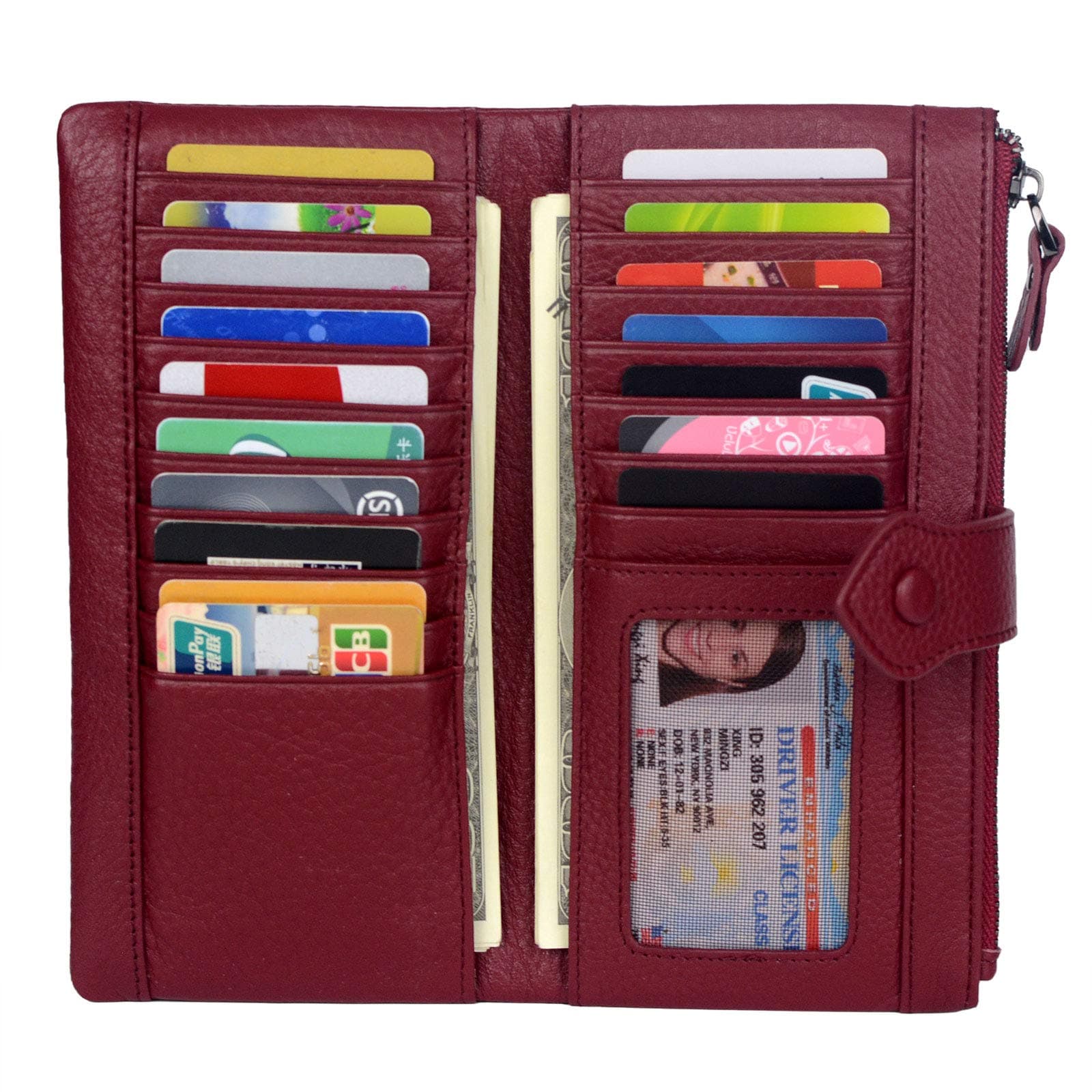 Women Soft Leather RFID Blocking Bifold Slim Wallets Ladies Credit Card Holder Double Zipper Pocket