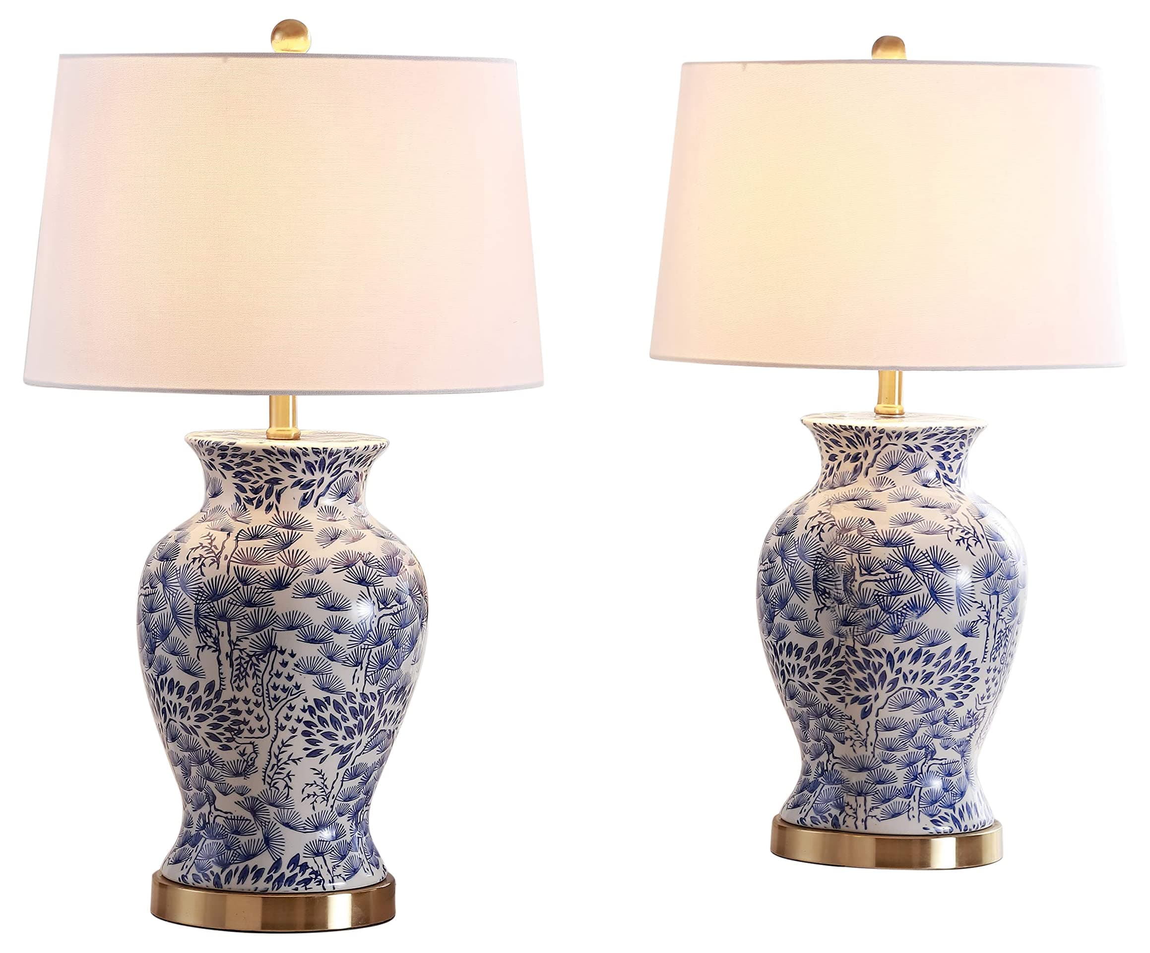 Lighting Collection Alona Blue/ White Chinoiserie 28-inch Bedroom Living Room Home Office Desk Nightstand Table Lamp Set of 2 (LED Bulbs Included)