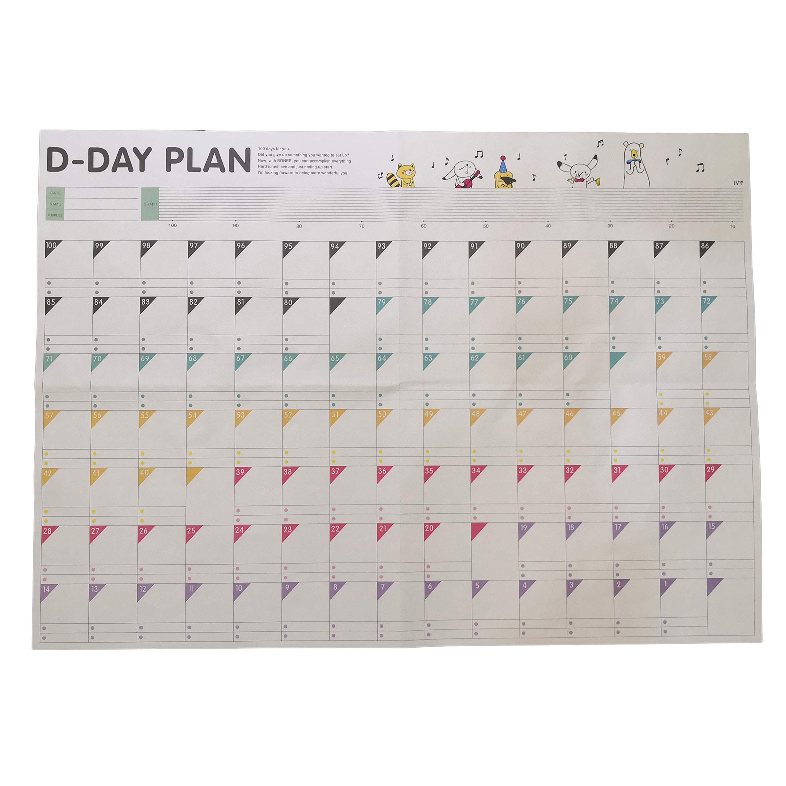 ExcelityD-Day 100 Calendar Plan Paper 100 Days Countdown Schedule Wall Calendars-3 Pack