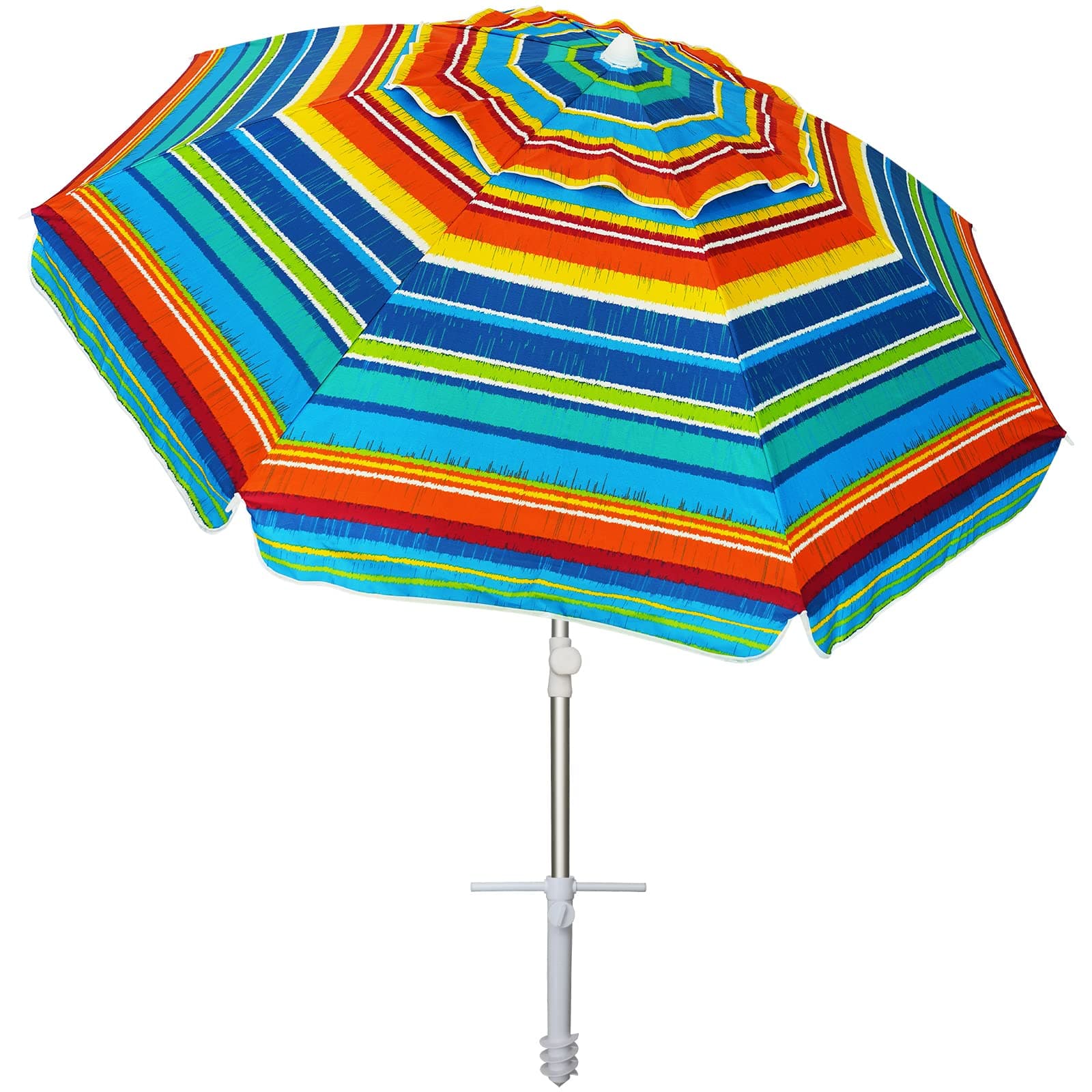AMMSUN Beach Umbrellas for Sand Heavy Duty Wind Portable, 6.5ft Outdoor Umbrella with Sand Anchor and UV Protection, Parasols Includes Carry Bag for Beach, Patio, and Garden, Yellow Stripes