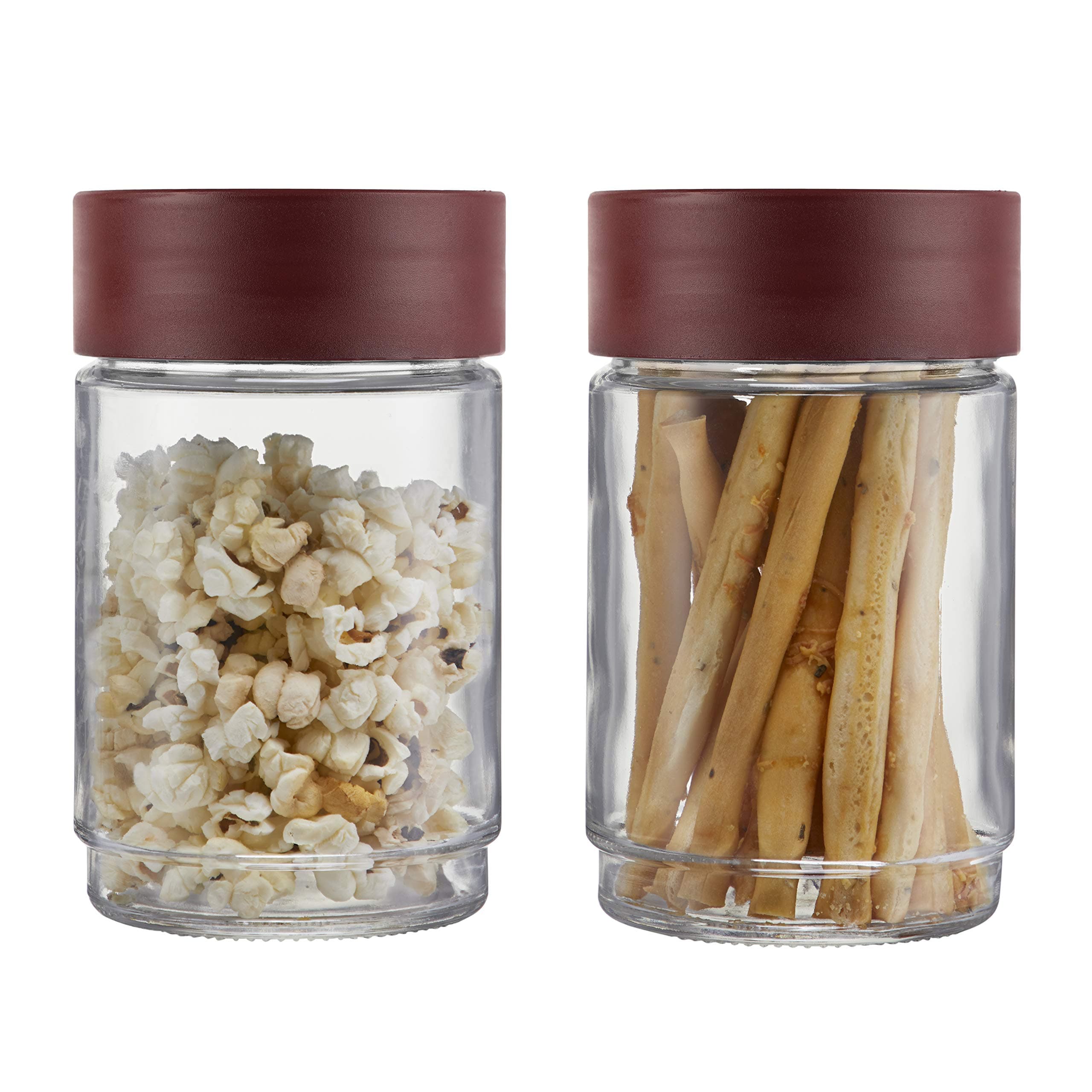 Cello Modustack Glassy Storage Jar, Stackable, Clear,Set of 2, 750ml Each, Maroon, Medium