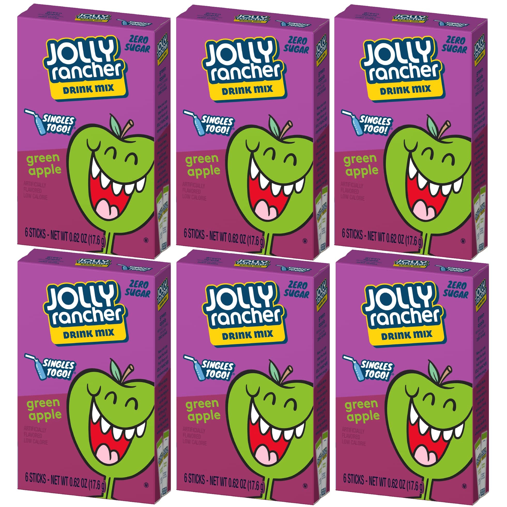 Jolly Rancher Green Apple, 6 Boxes with 6 Packets each, 36 total servings