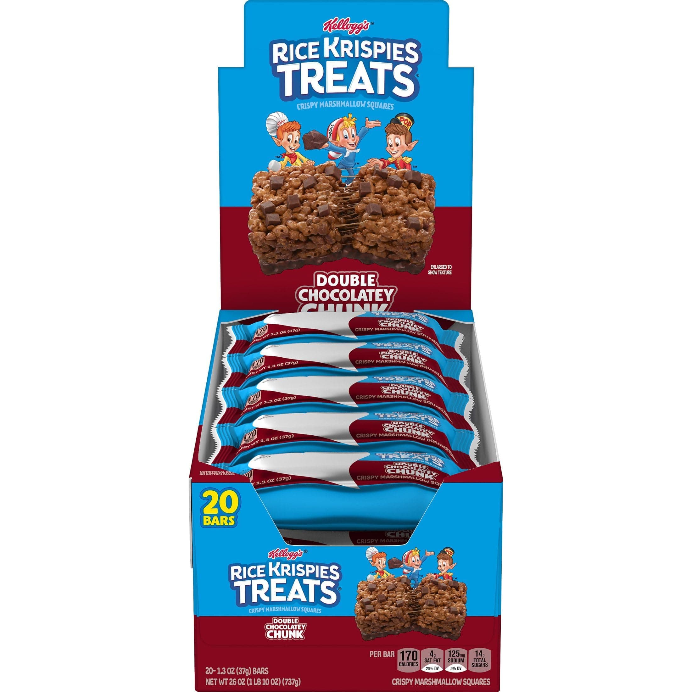 Marshmallow Snack Bars, Kids Snacks, School Lunch, Double Chocolatey Chunk, 26oz Box (20 Bars)