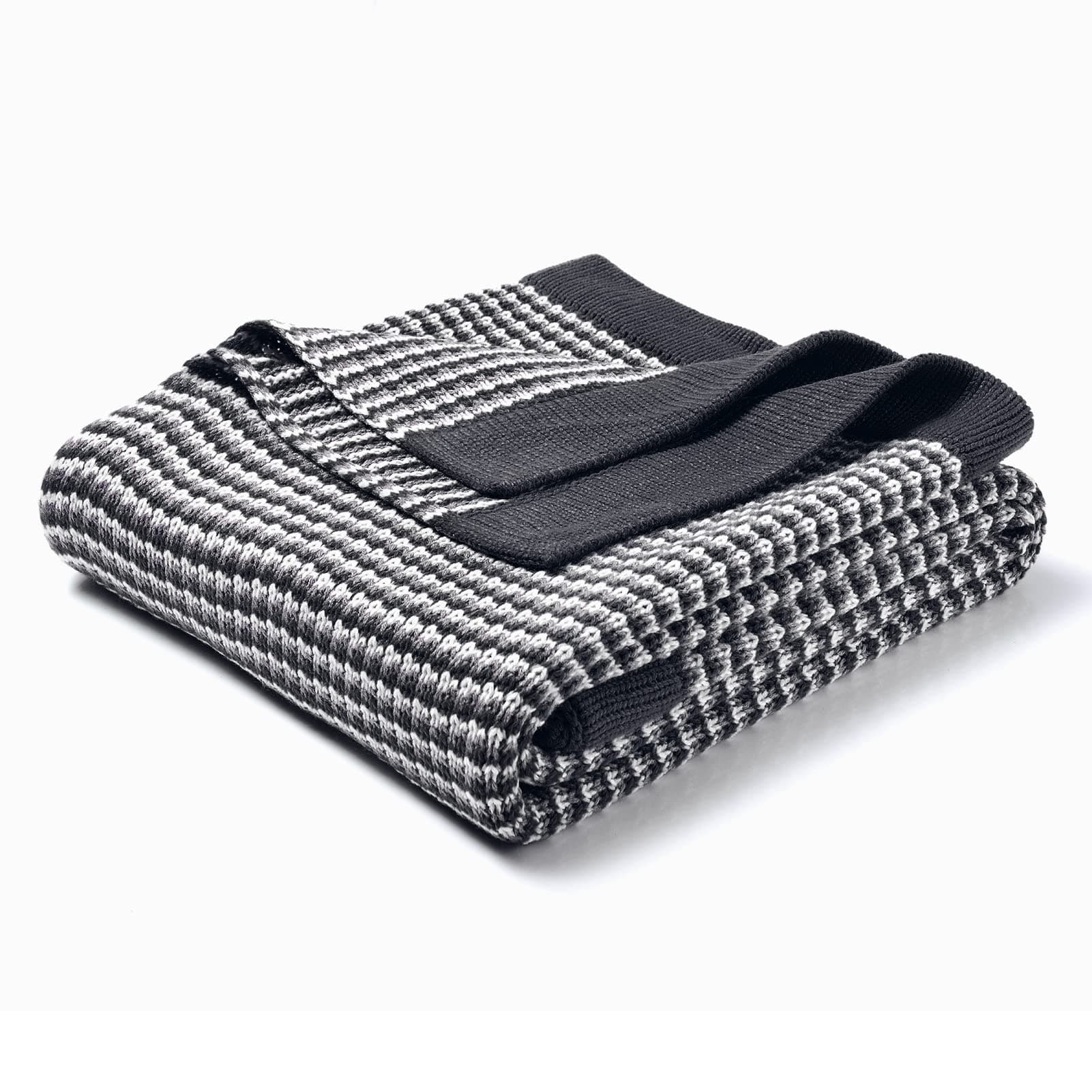 PLEASANT BOULEVARDCozy Knitted Throw Knit Blanket, Lightweight Woven Soft Warm Bedspread for Couch Sofa Home Decor and Bed (Dark Grey Striped, Throw(50 x 65in))