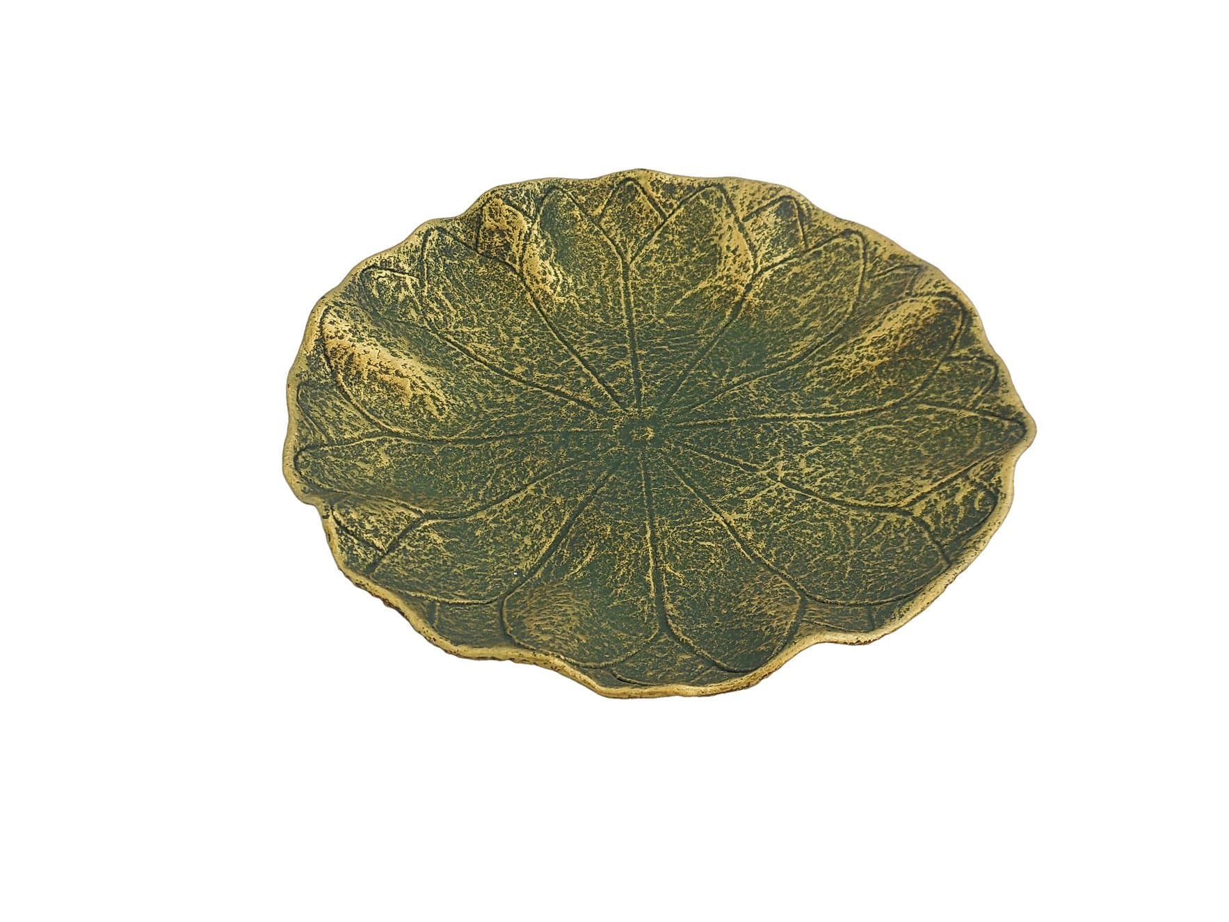 Decorative Lotus Leaf Shaped Jewelry Tray Trinket Ring Dish, Olive Green and Gold