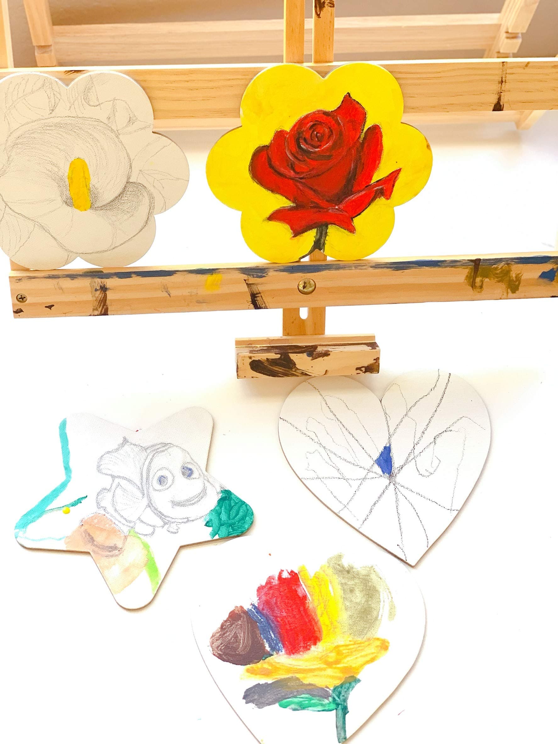 Art Mini Canvas Panel Muti-Shape (Star, Heart, Flowe) Bulk Pack of 30 pcs, 6×6 Inches, Arts and Crafts Material, Great Choice for Kids Drawing, Home Decor and Exhibition Display