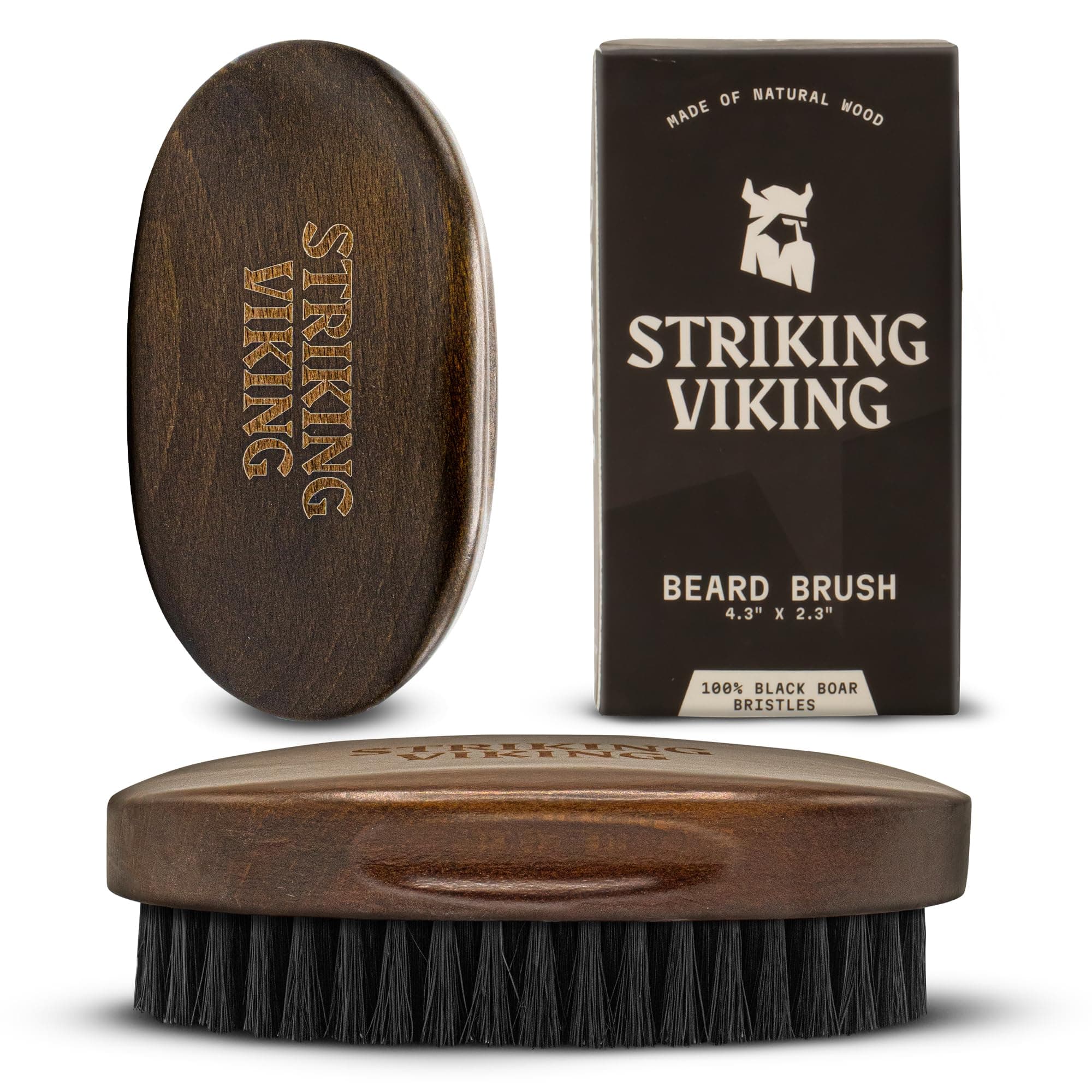 Striking Viking Beard Brush for Men - 4.3 in Beech Wood Handle, Brown - Boar Bristle Beard Brush & Grooming Brush - Travel Size Pocket Groomer
